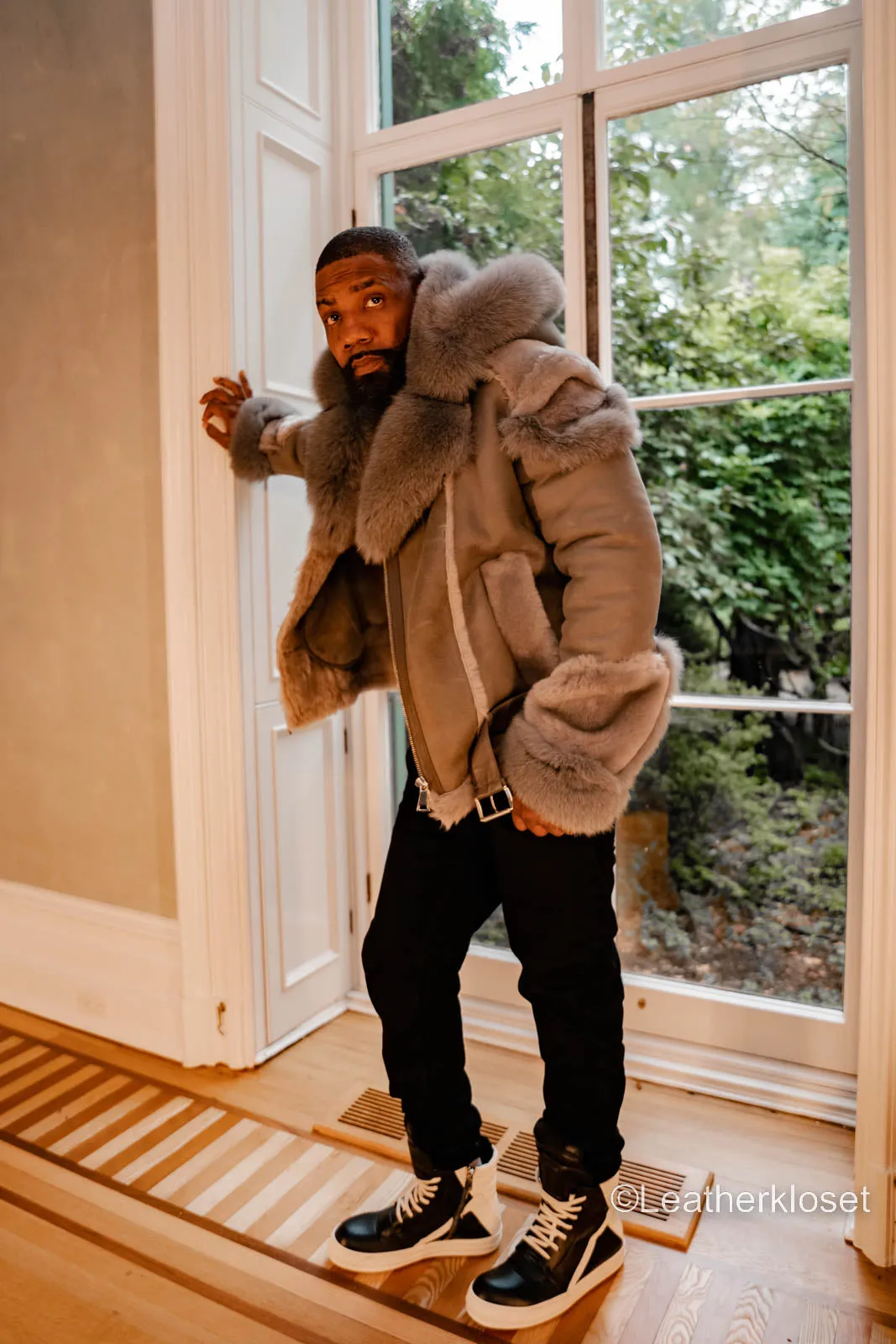 Men's Andre Shearling Biker With Fox [Gray]