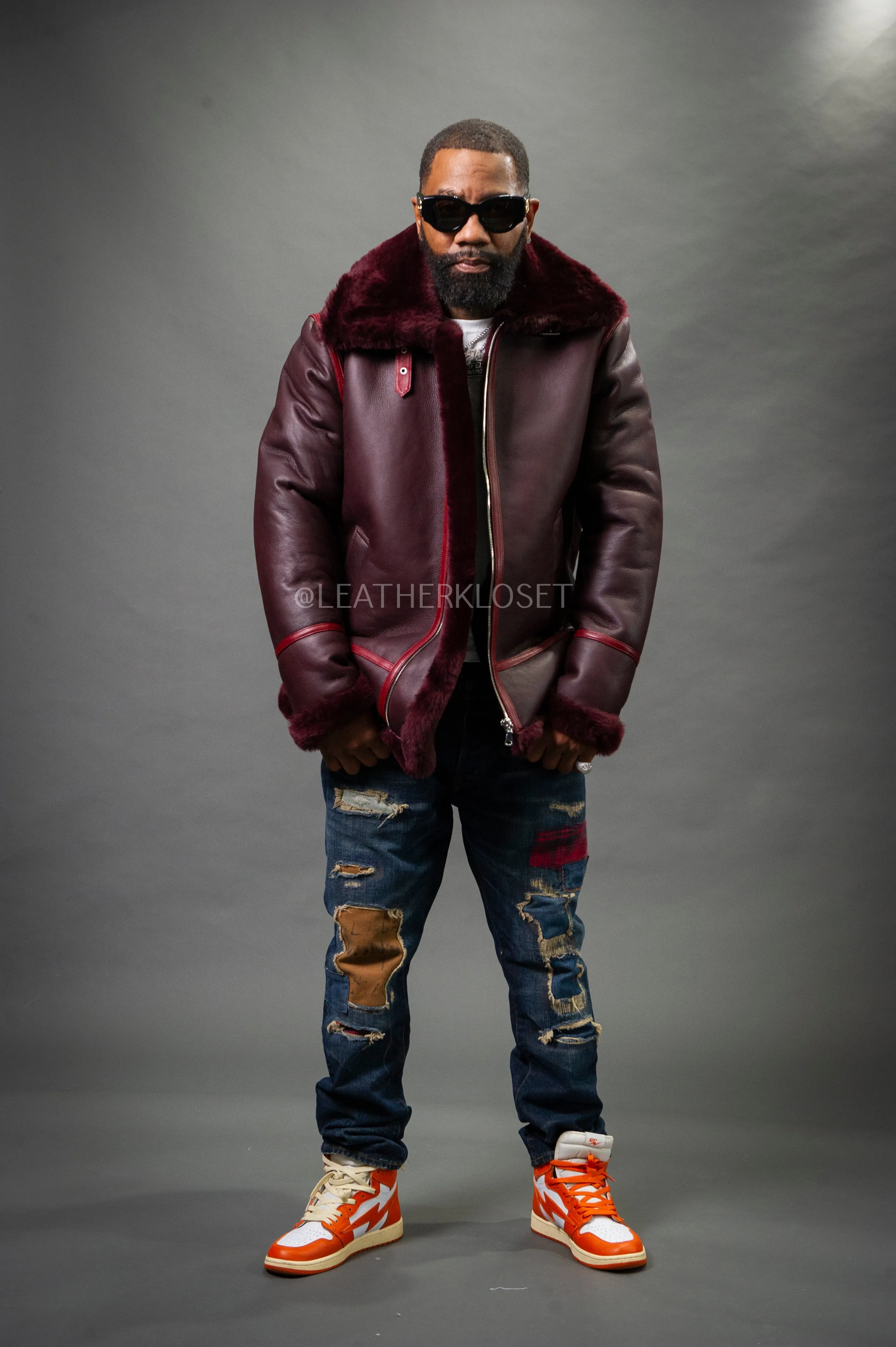 Men's B-3 Bomber Classic Sheepskin Shearling [Burgundy]