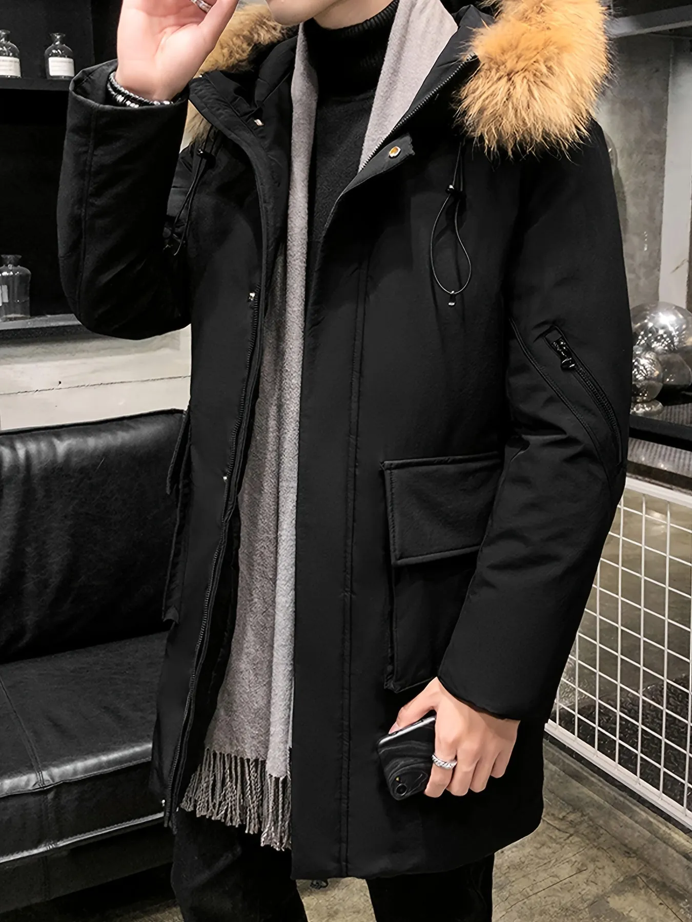 Men's Casual Mid-Length Hooded Winter Jacket with Faux Fur Collar | Ideal for Autumn/Winter
