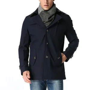 Mens Casual Turn-Down Collar Mid-long Thin Trench Coat