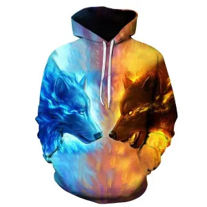 Mens Fashion Popular 3D Wolves Printing Hoodie