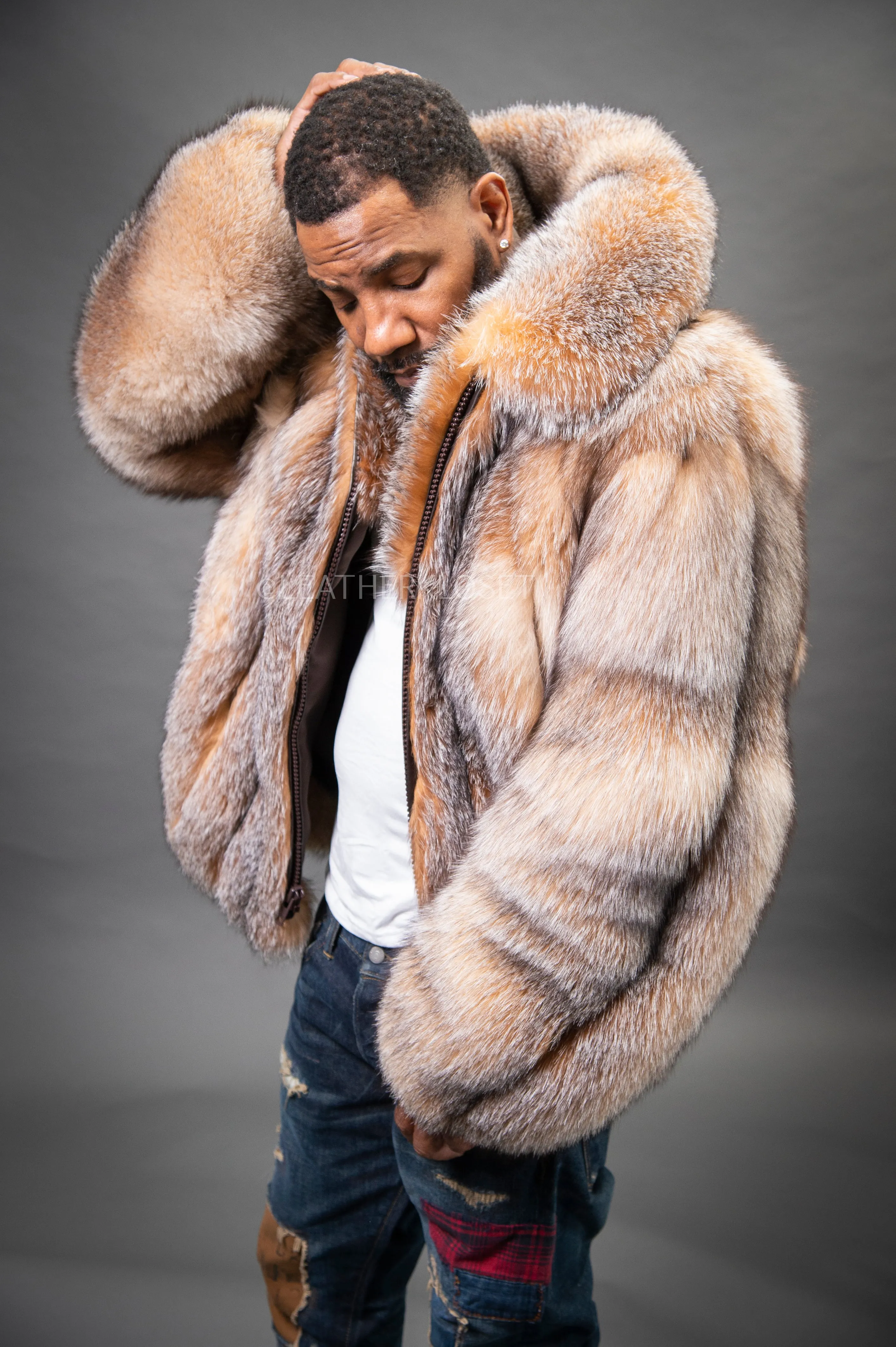 Men's Fox Fur Bomber Jacket [Crystal]