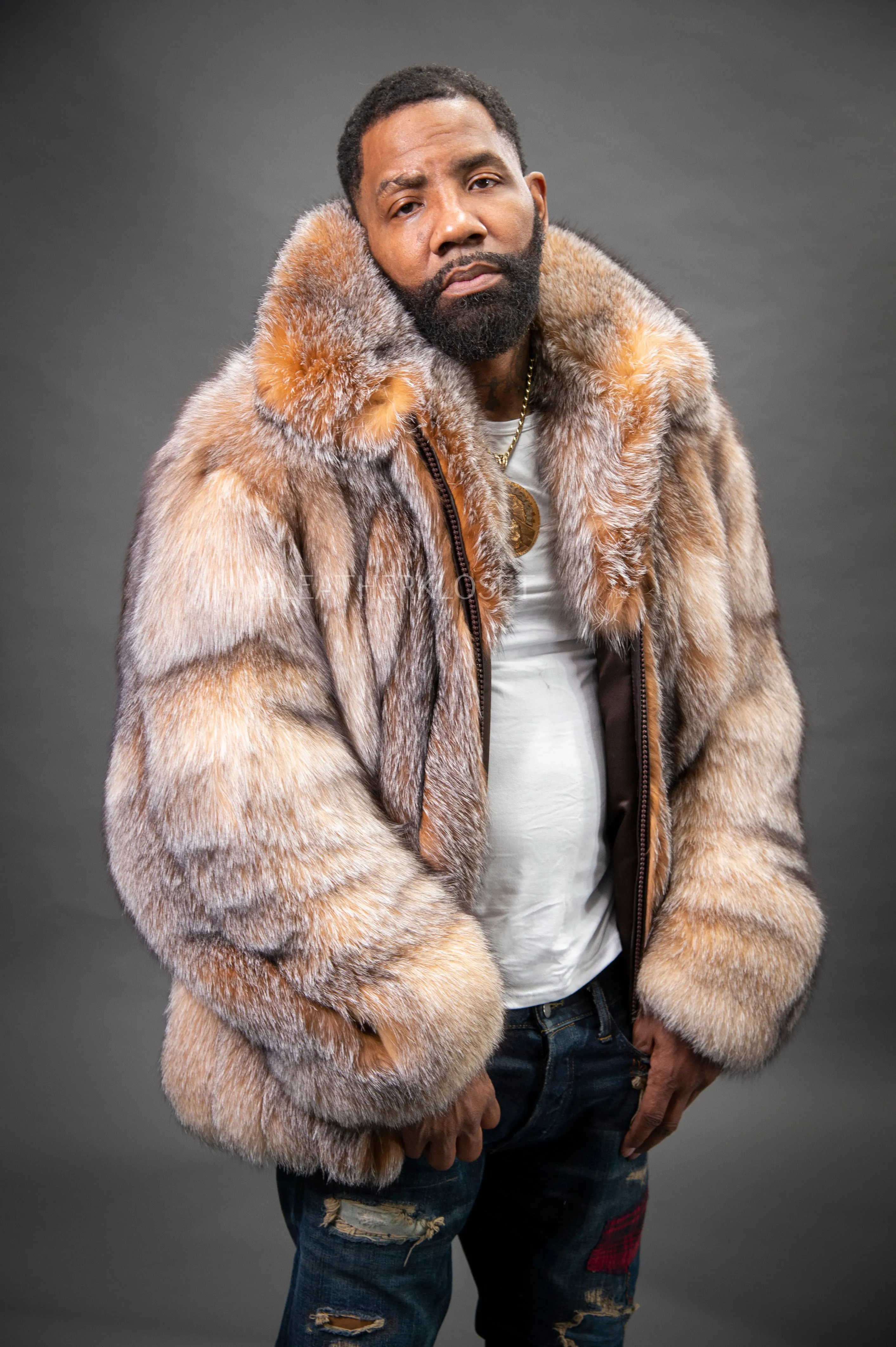 Men's Fox Fur Bomber Jacket [Crystal]