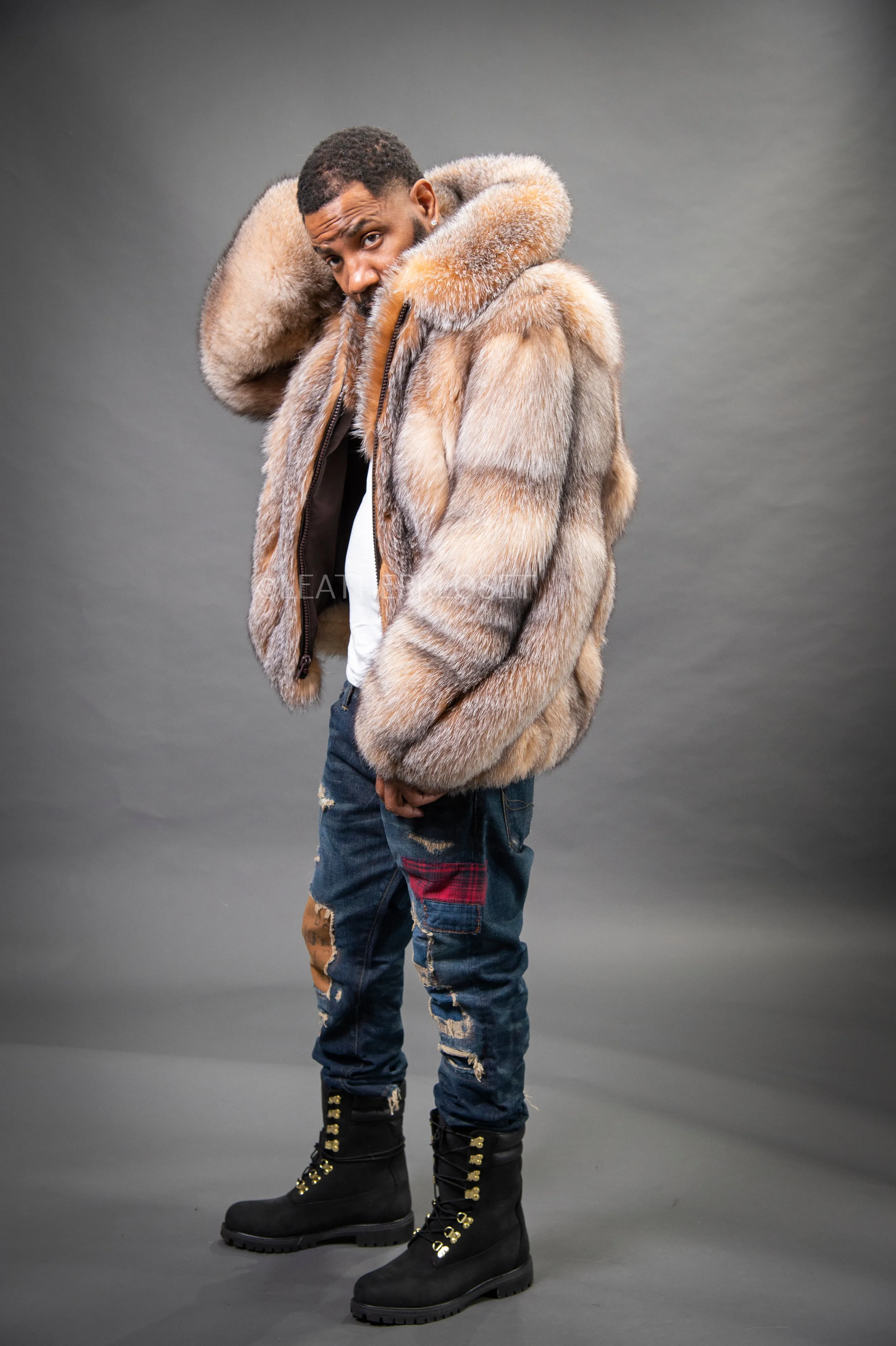 Men's Fox Fur Bomber Jacket [Crystal]