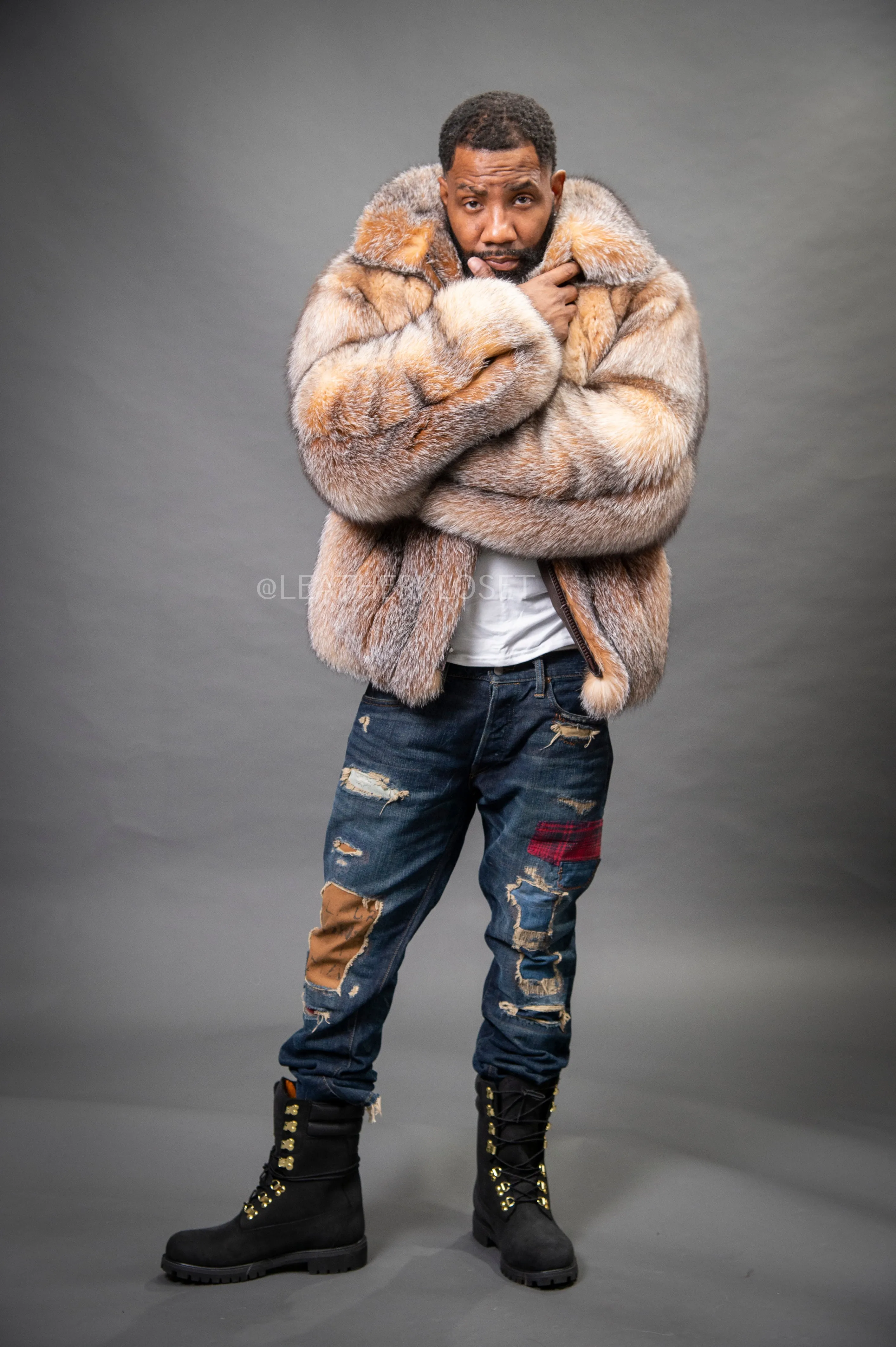 Men's Fox Fur Bomber Jacket [Crystal]