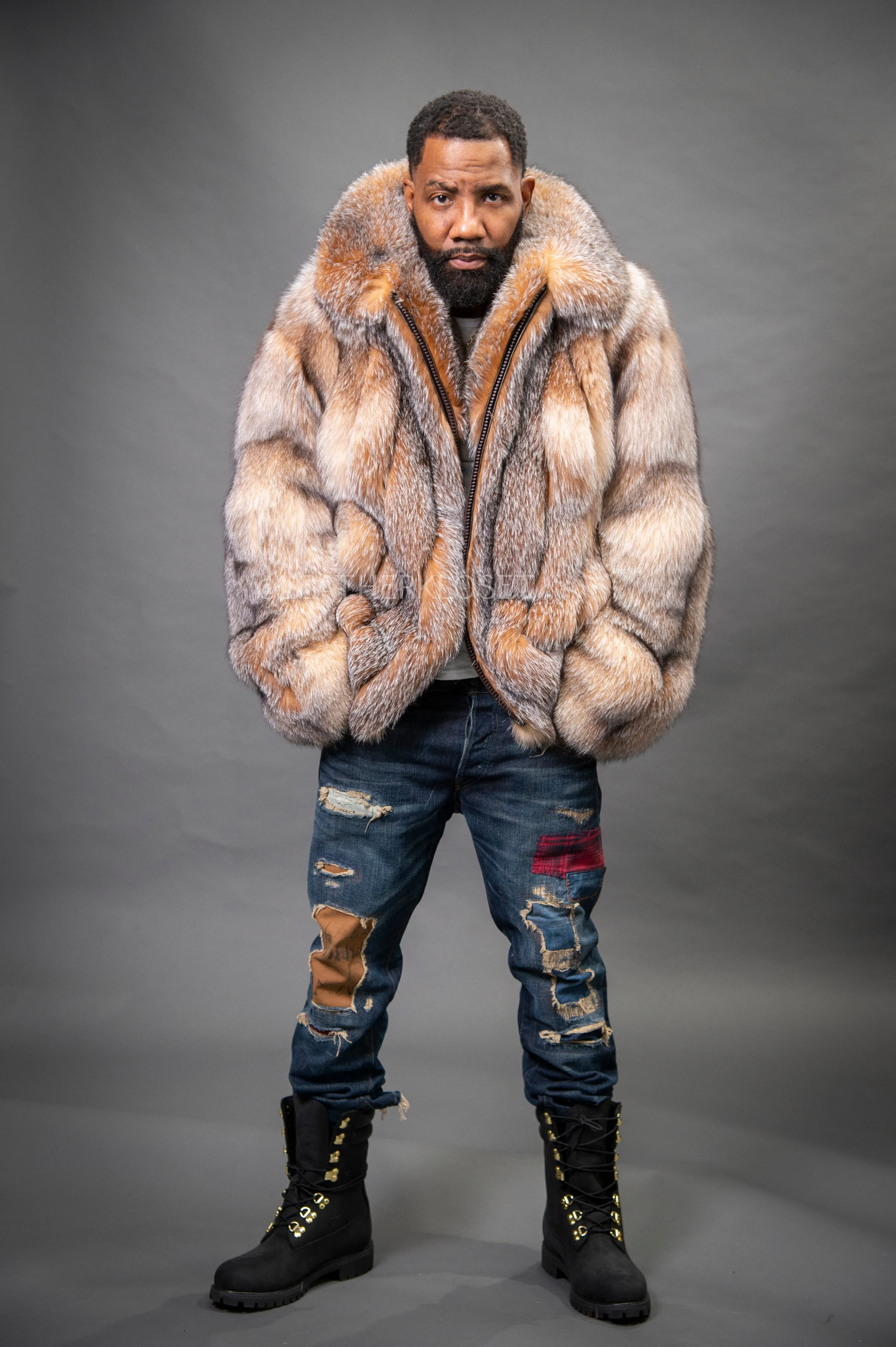 Men's Fox Fur Bomber Jacket [Crystal]