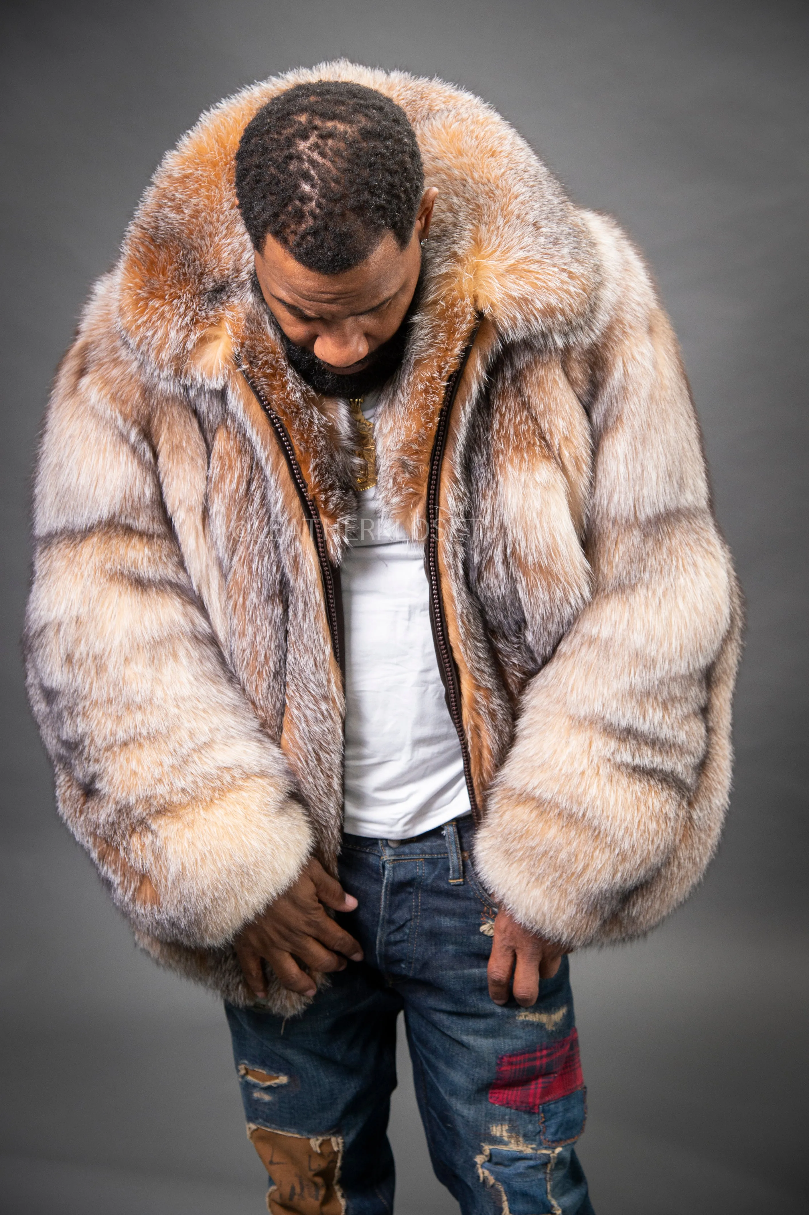 Men's Fox Fur Bomber Jacket [Crystal]