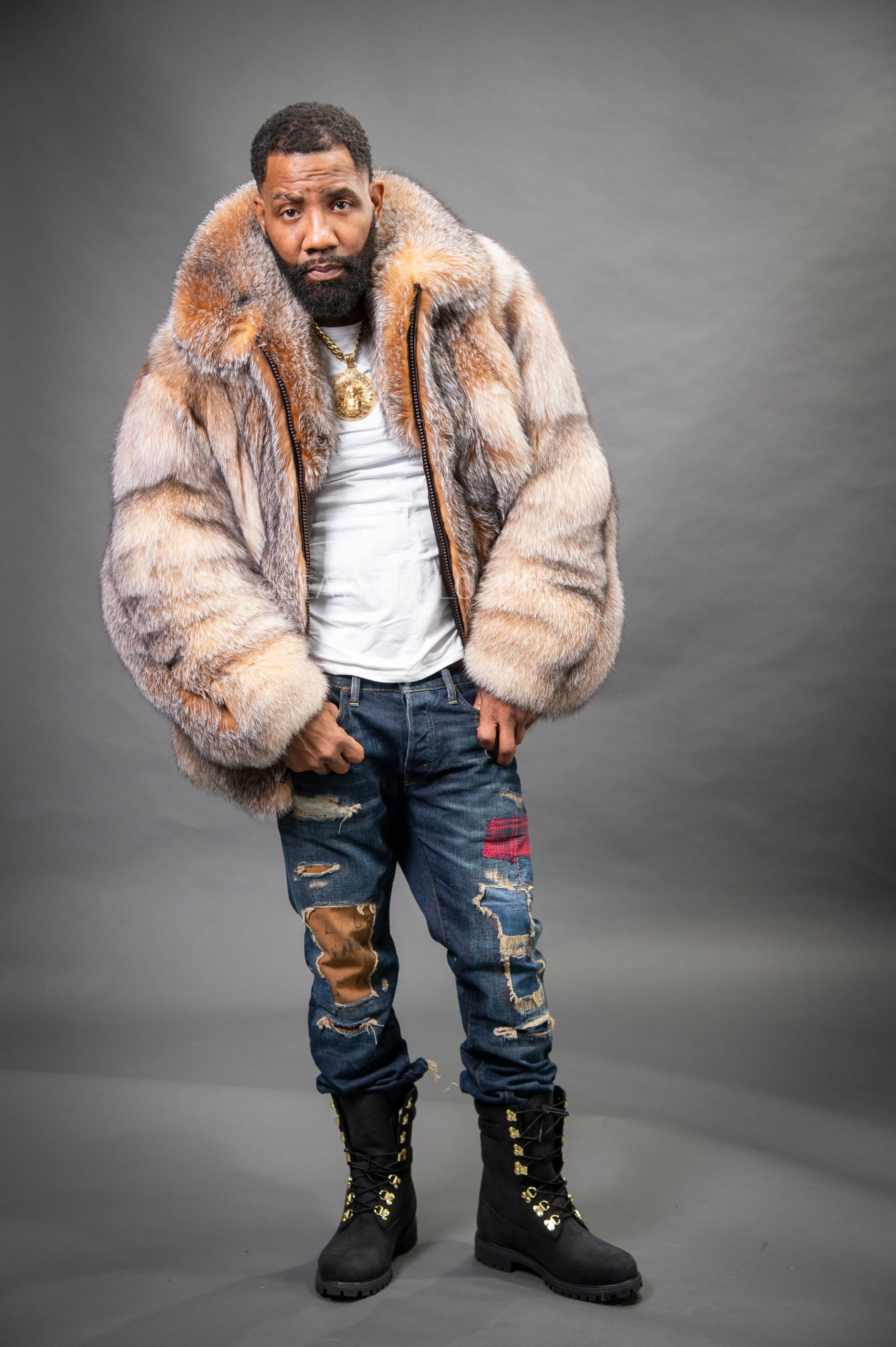 Men's Fox Fur Bomber Jacket [Crystal]