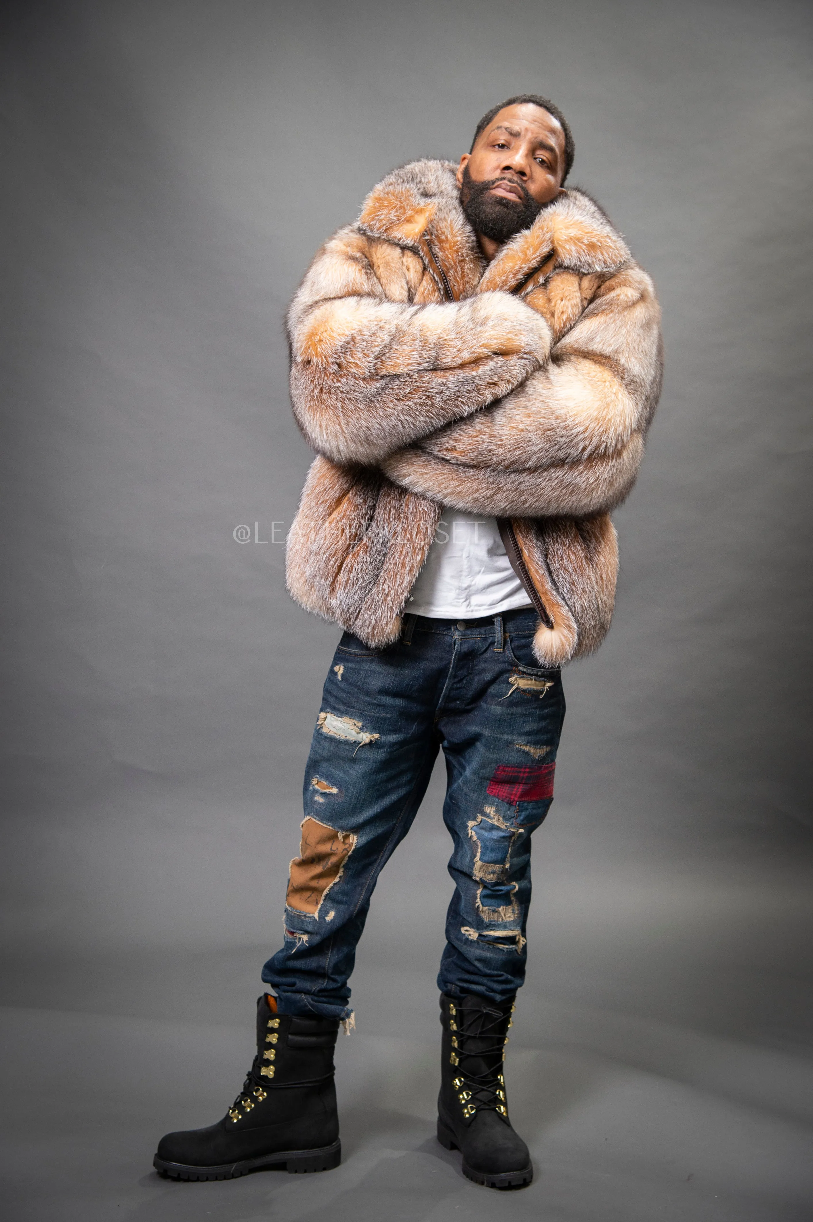 Men's Fox Fur Bomber Jacket [Crystal]