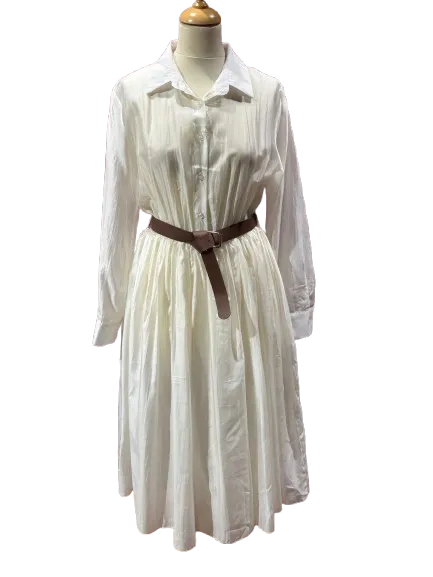 Midi Dress With Belt in Beige