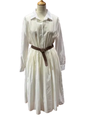 Midi Dress With Belt in Beige