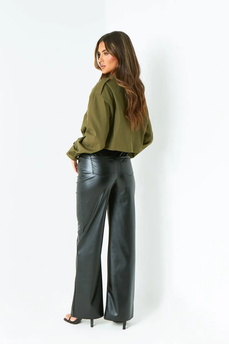Morgan Khaki Oversized Cropped Trench Jacket