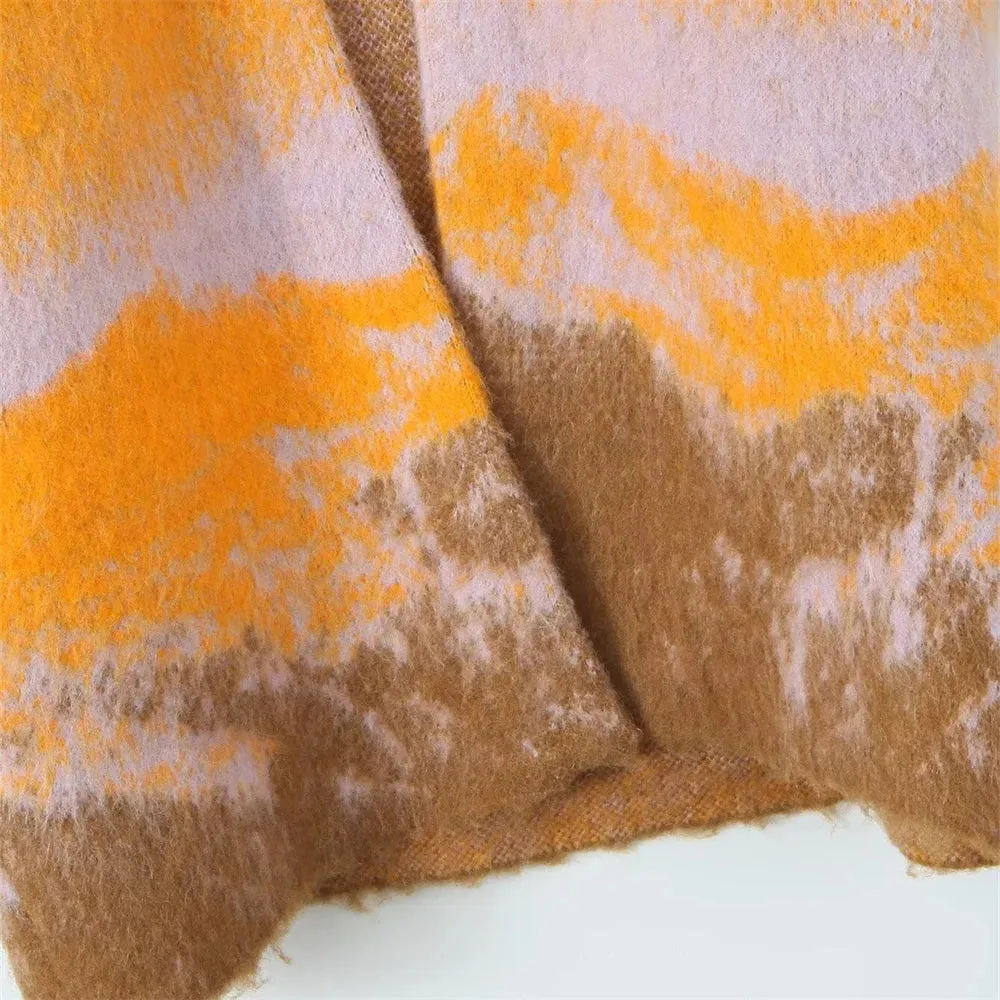 Natasha Tie Dye Print Fuzzy Sweater Cardigan Coat