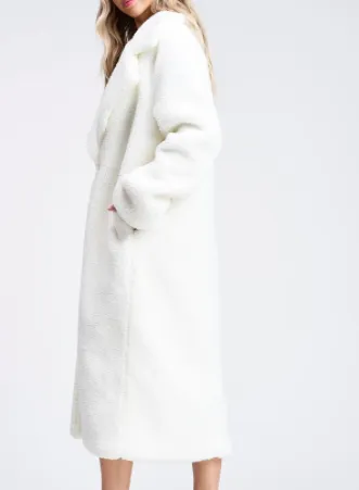Notched Collar Teddy Maxi Coat