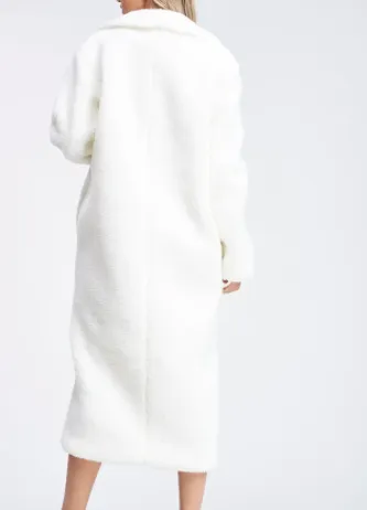 Notched Collar Teddy Maxi Coat