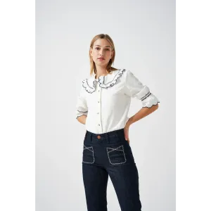 Off-White Daisy Blouse with Blue Detailing