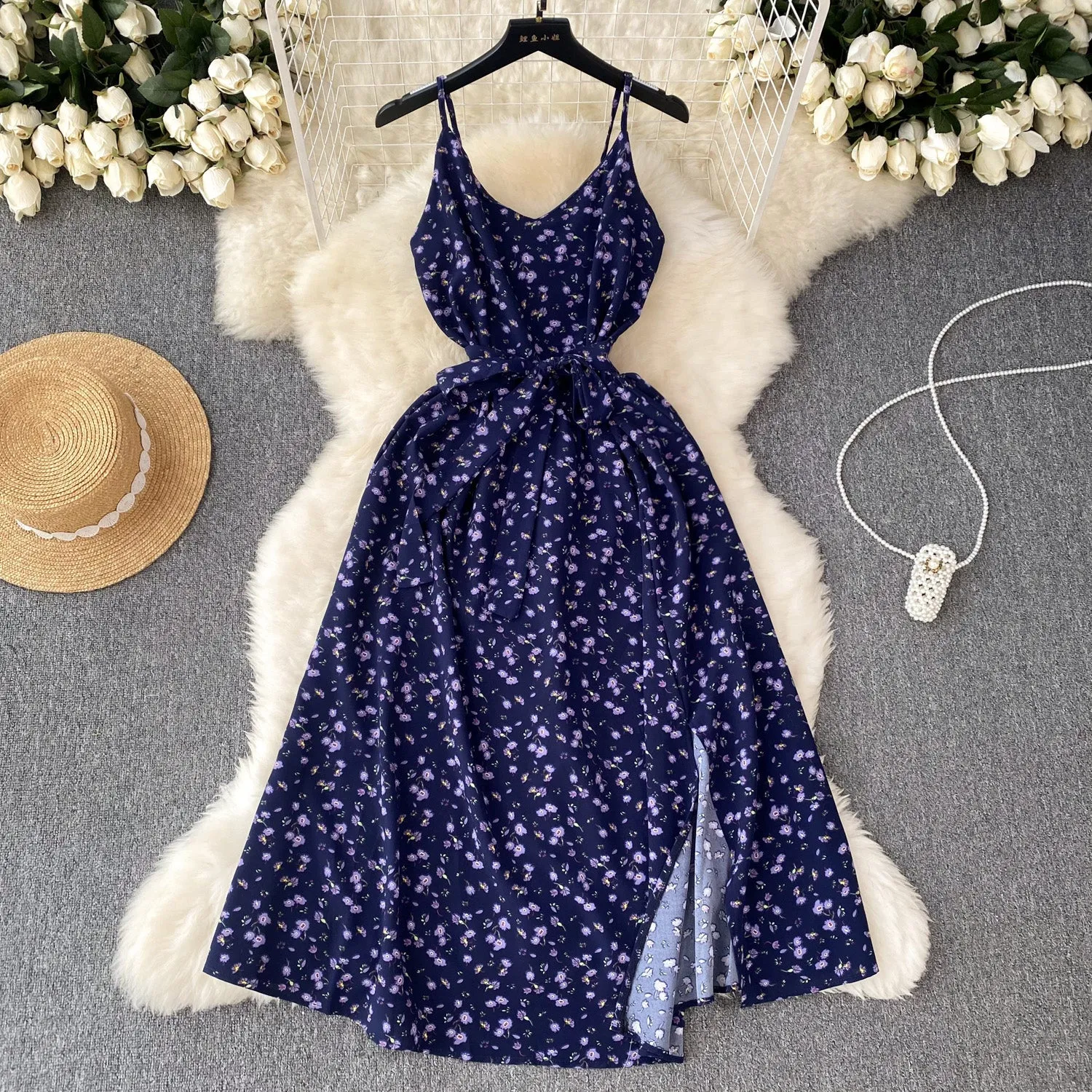 Pastoral Floral Chiffon Slip Dress