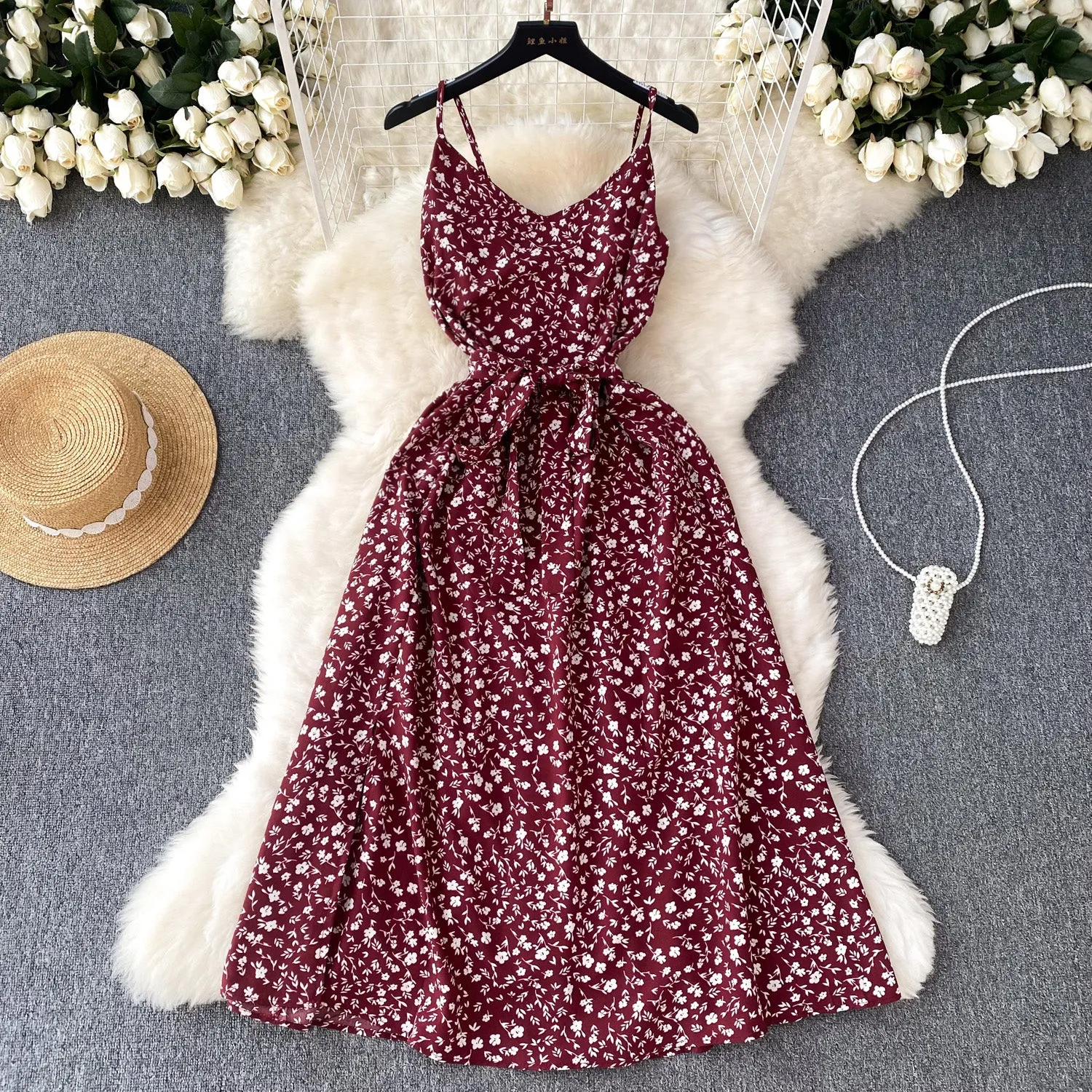 Pastoral Floral Chiffon Slip Dress