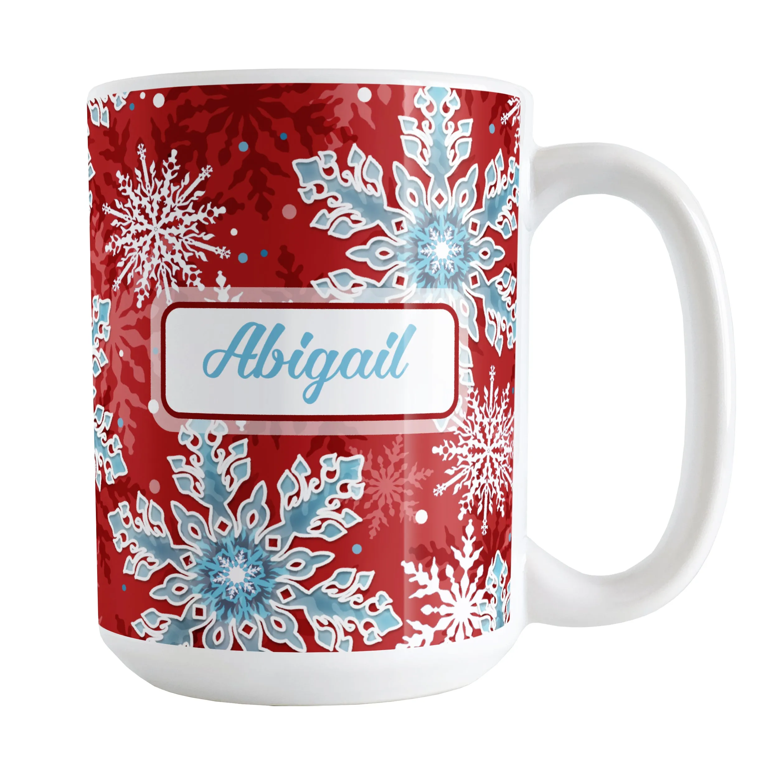 Personalized Red Blue Snowflake Winter Mug