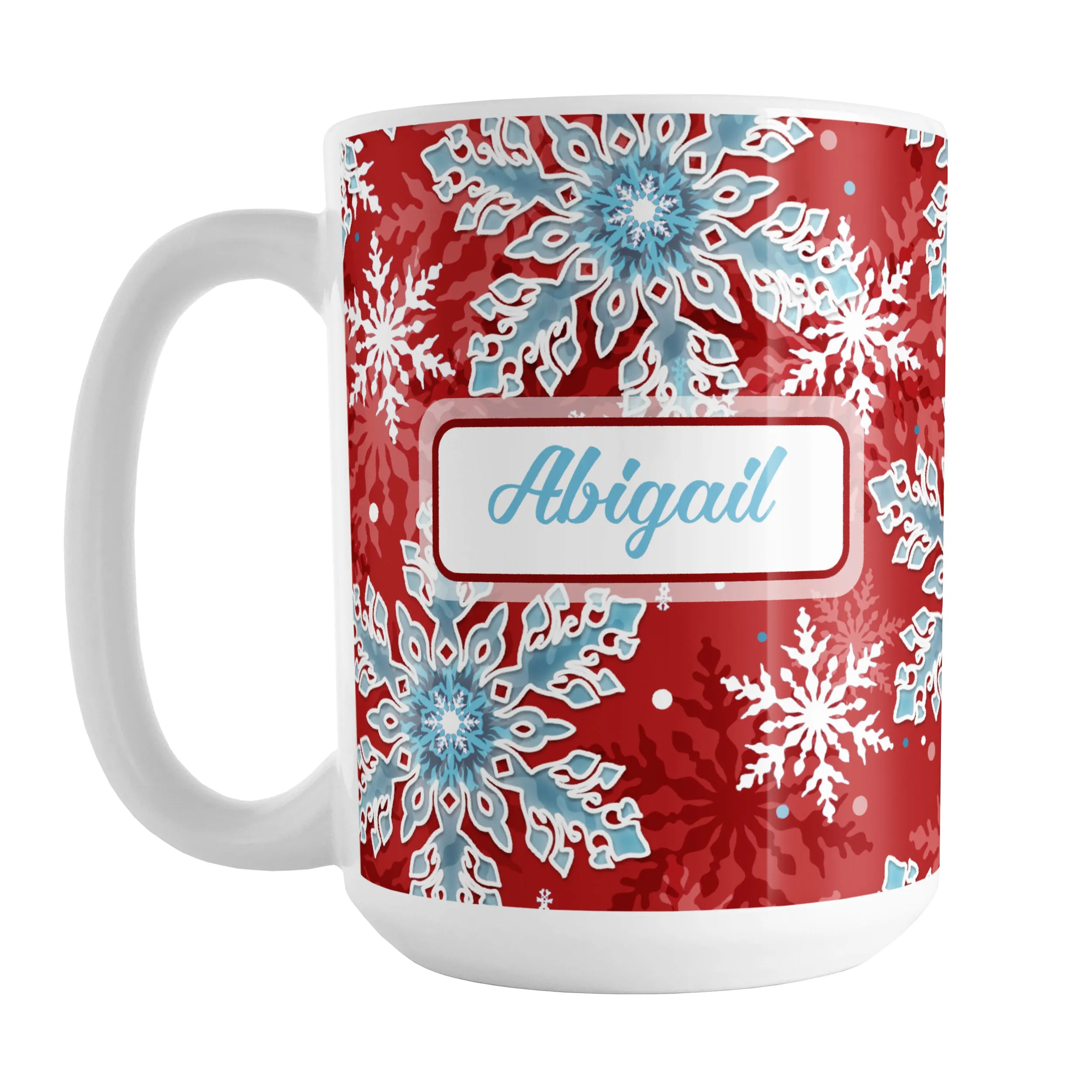 Personalized Red Blue Snowflake Winter Mug