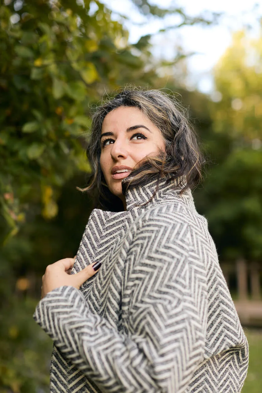 Portuguese Wool Pieper Coat in Black and White Herringbone