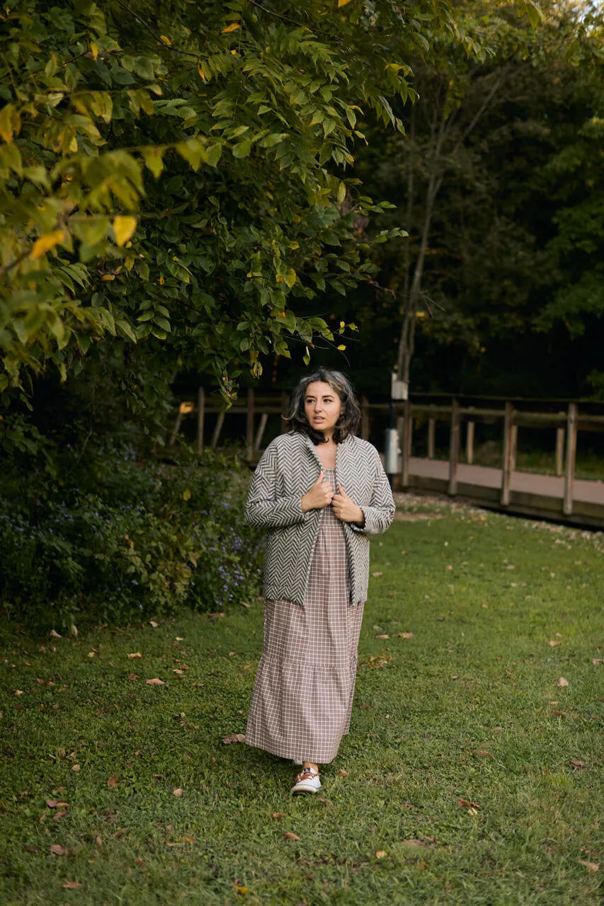 Portuguese Wool Pieper Coat in Black and White Herringbone