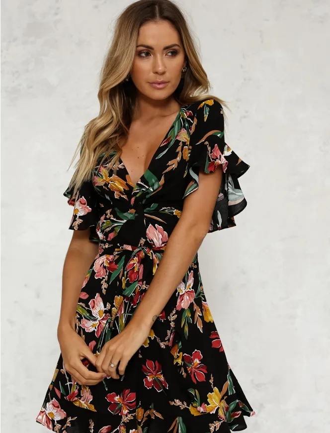 Printed V-Neck Floral Dress