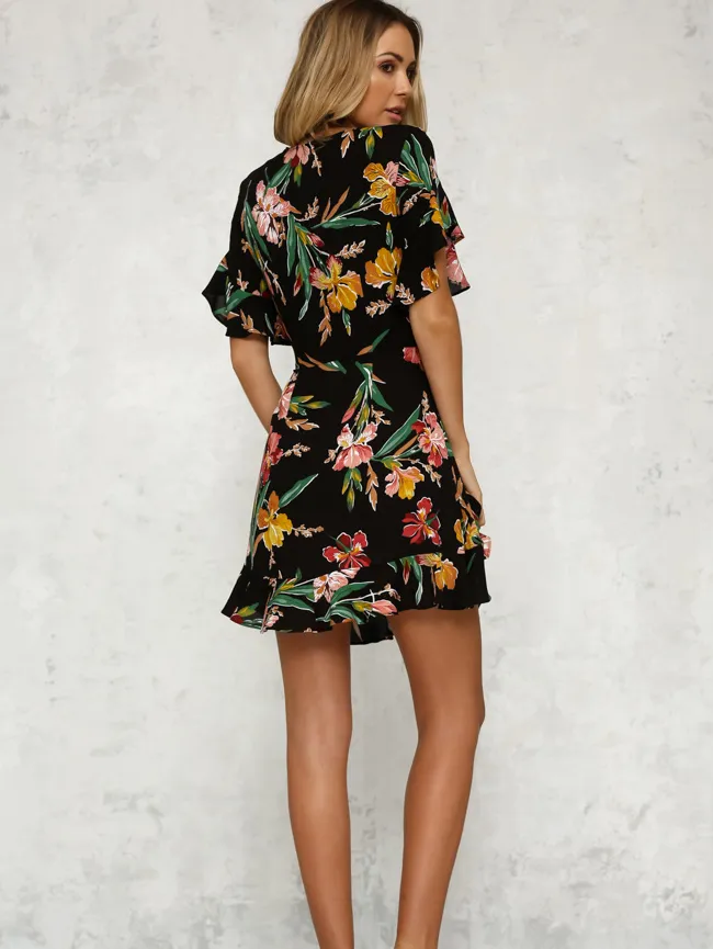 Printed V-Neck Floral Dress