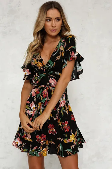 Printed V-Neck Floral Dress