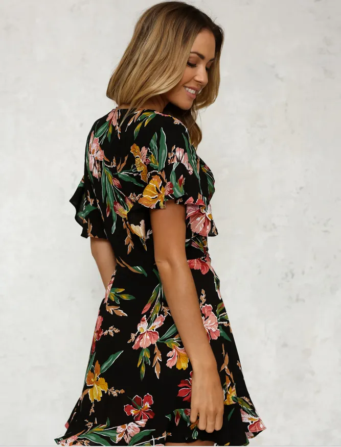 Printed V-Neck Floral Dress