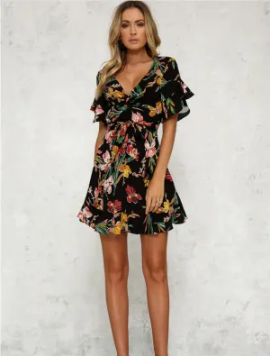 Printed V-Neck Floral Dress