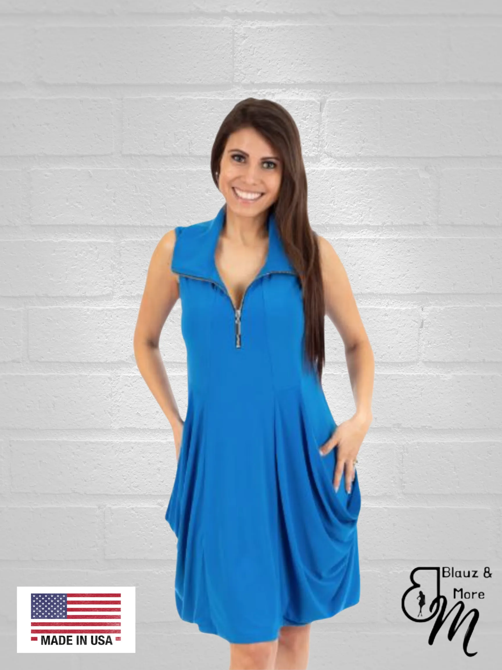 Sleeveless Tunic Kangaroo Pocket Zipper front DRESS/TUNIC with Collar