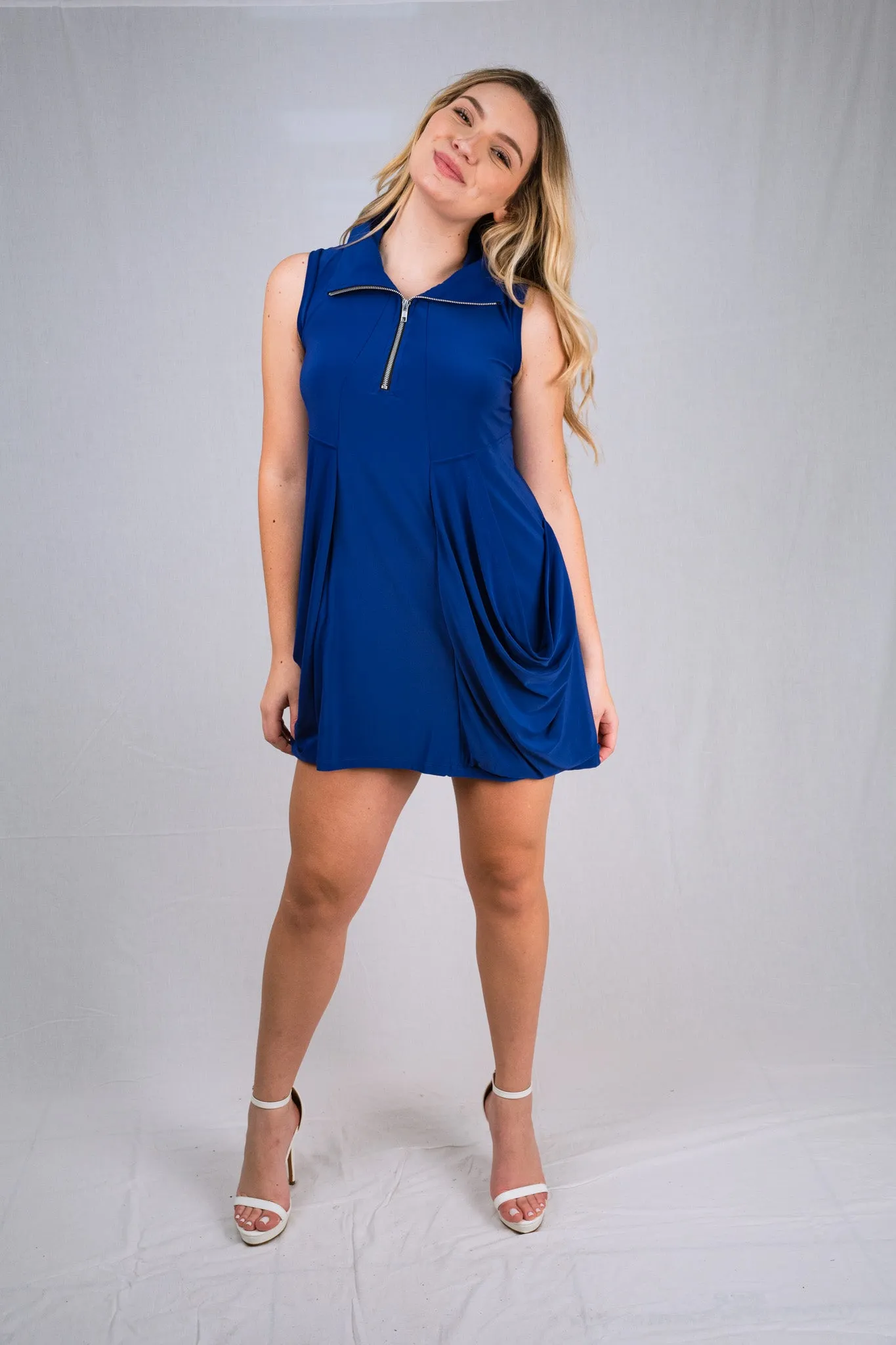 Sleeveless Tunic Kangaroo Pocket Zipper front DRESS/TUNIC with Collar