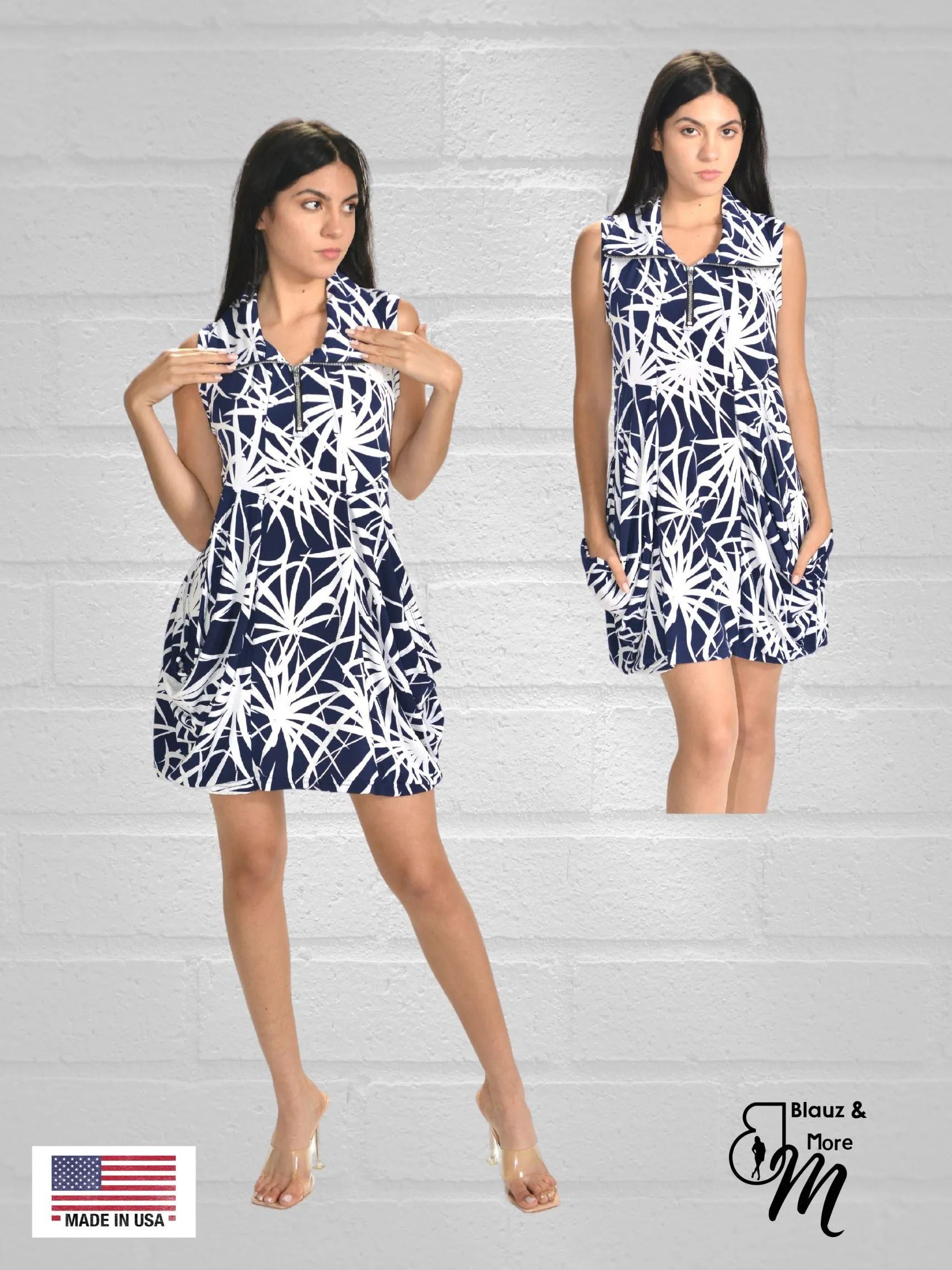 Sleeveless Tunic Kangaroo Pocket Zipper front DRESS/TUNIC with Collar