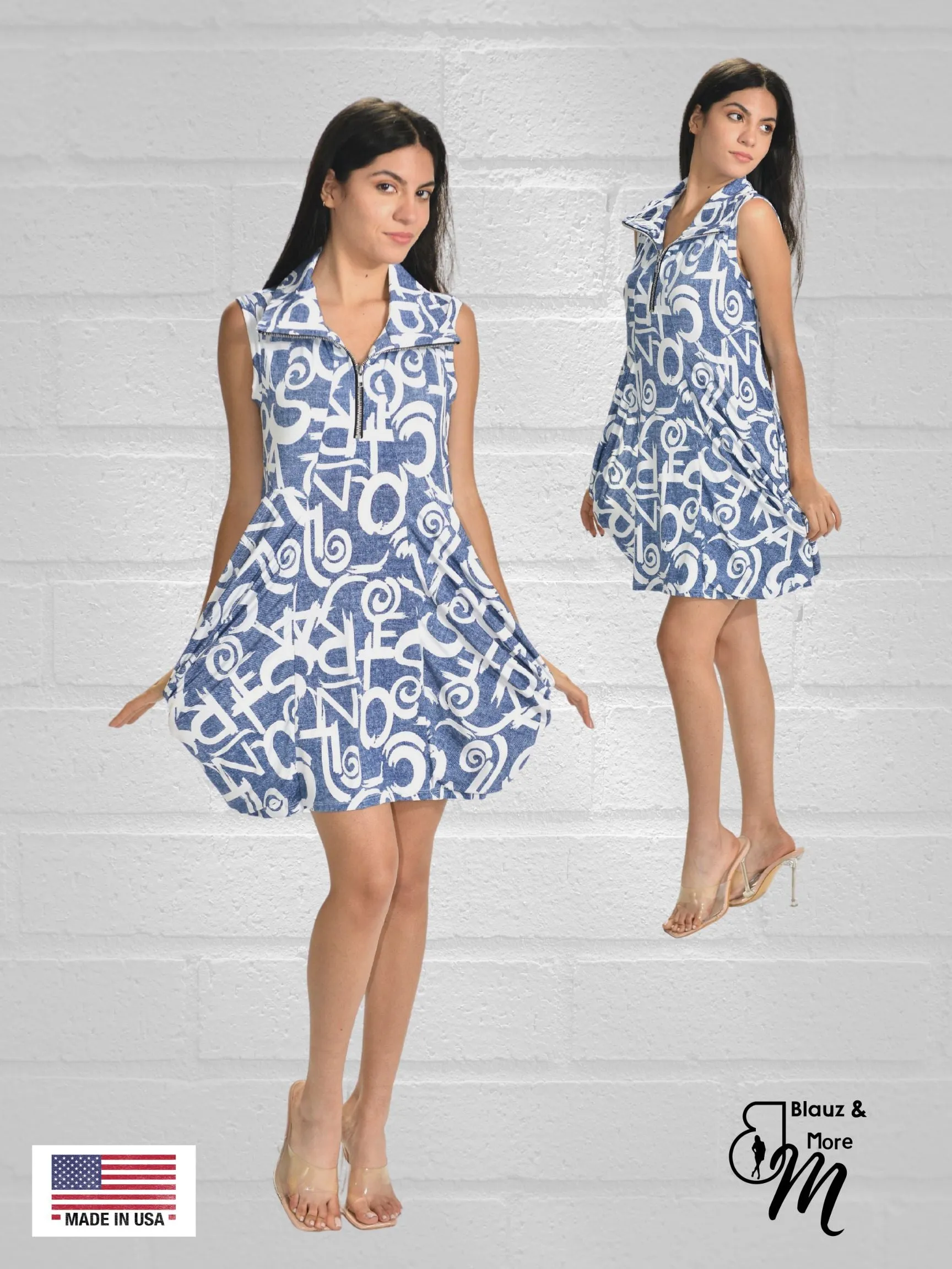 Sleeveless Tunic Kangaroo Pocket Zipper front DRESS/TUNIC with Collar