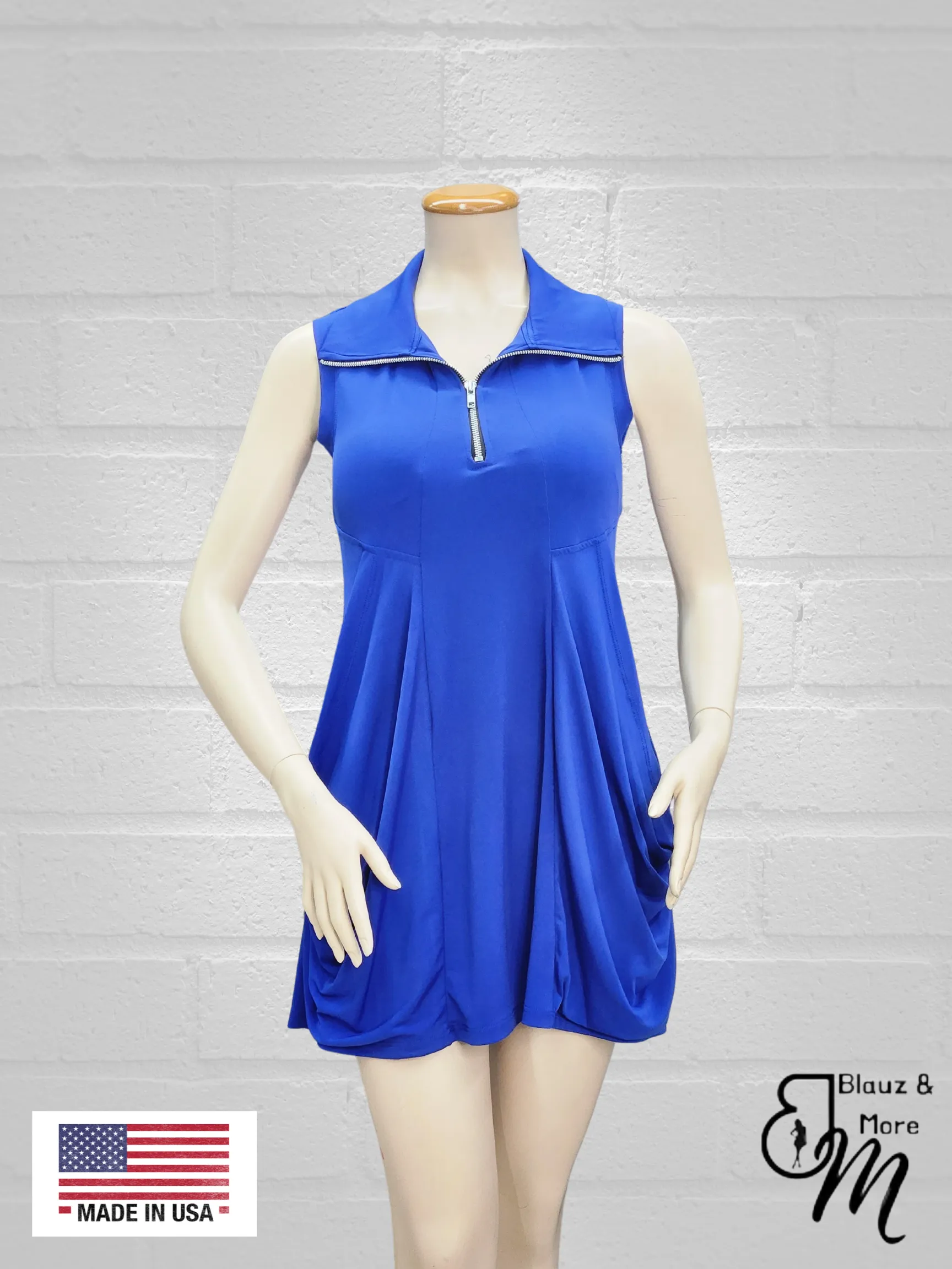 Sleeveless Tunic Kangaroo Pocket Zipper front DRESS/TUNIC with Collar