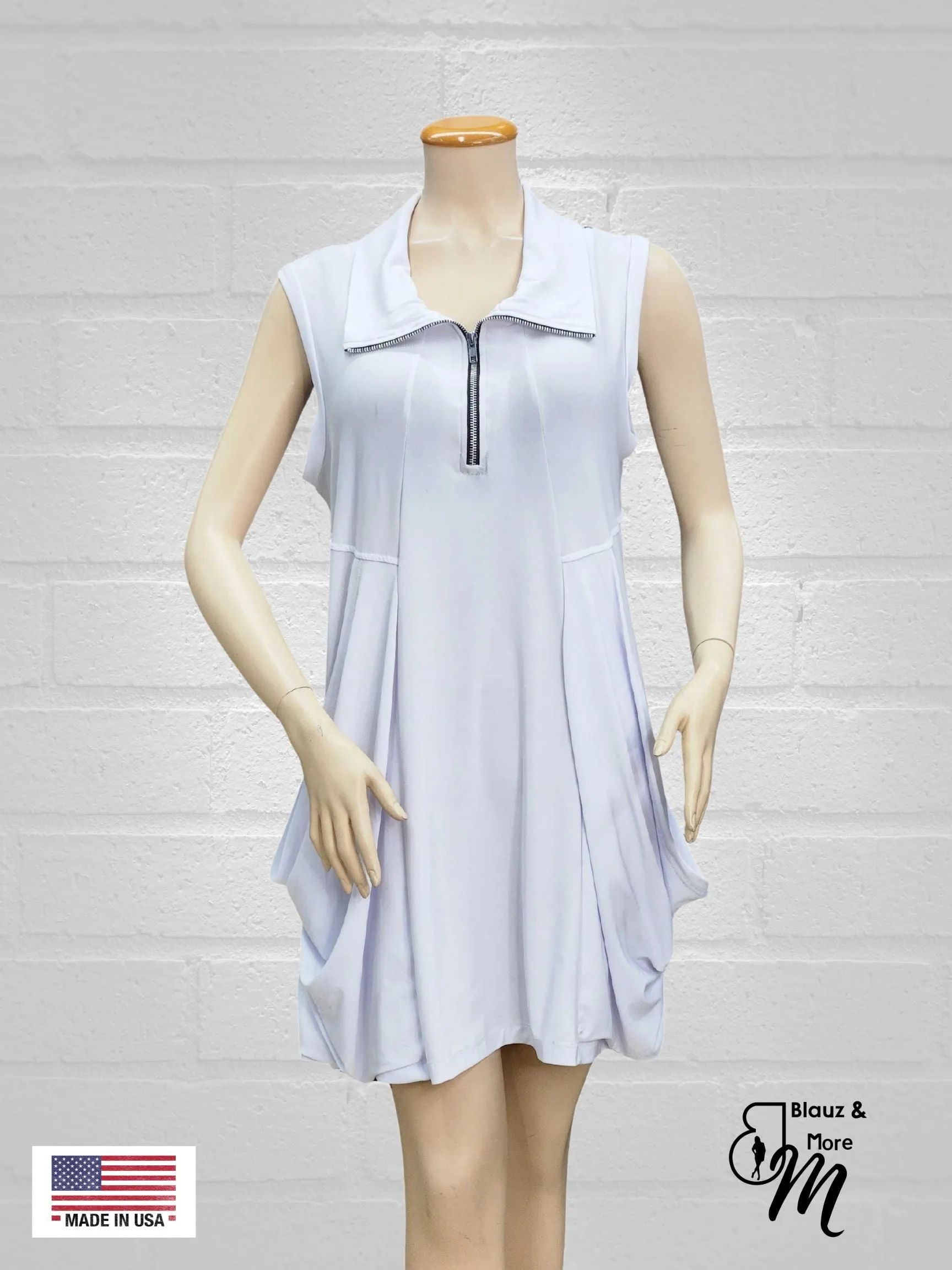 Sleeveless Tunic Kangaroo Pocket Zipper front DRESS/TUNIC with Collar