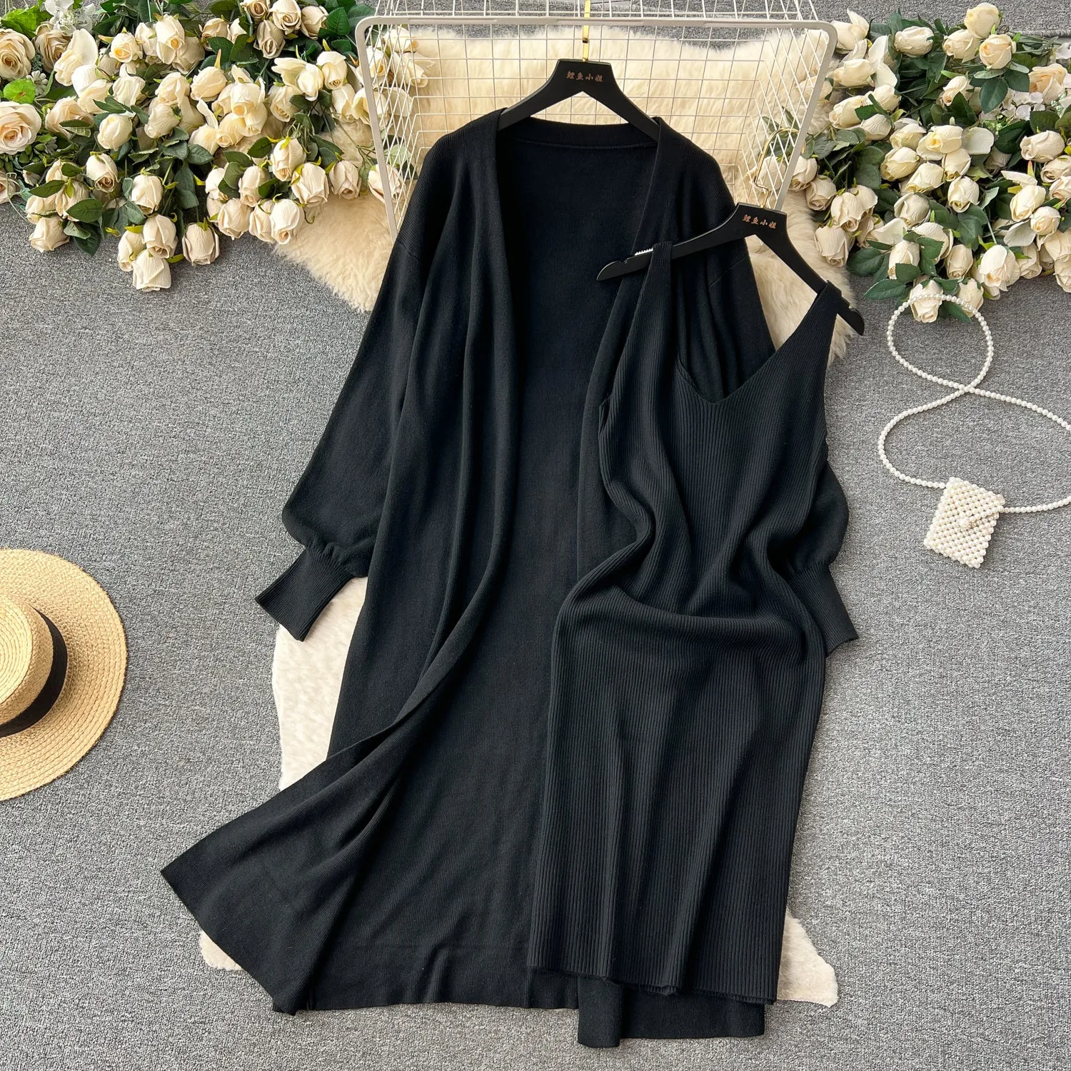 Slip Dress&Cardigan Knitted 2Pcs