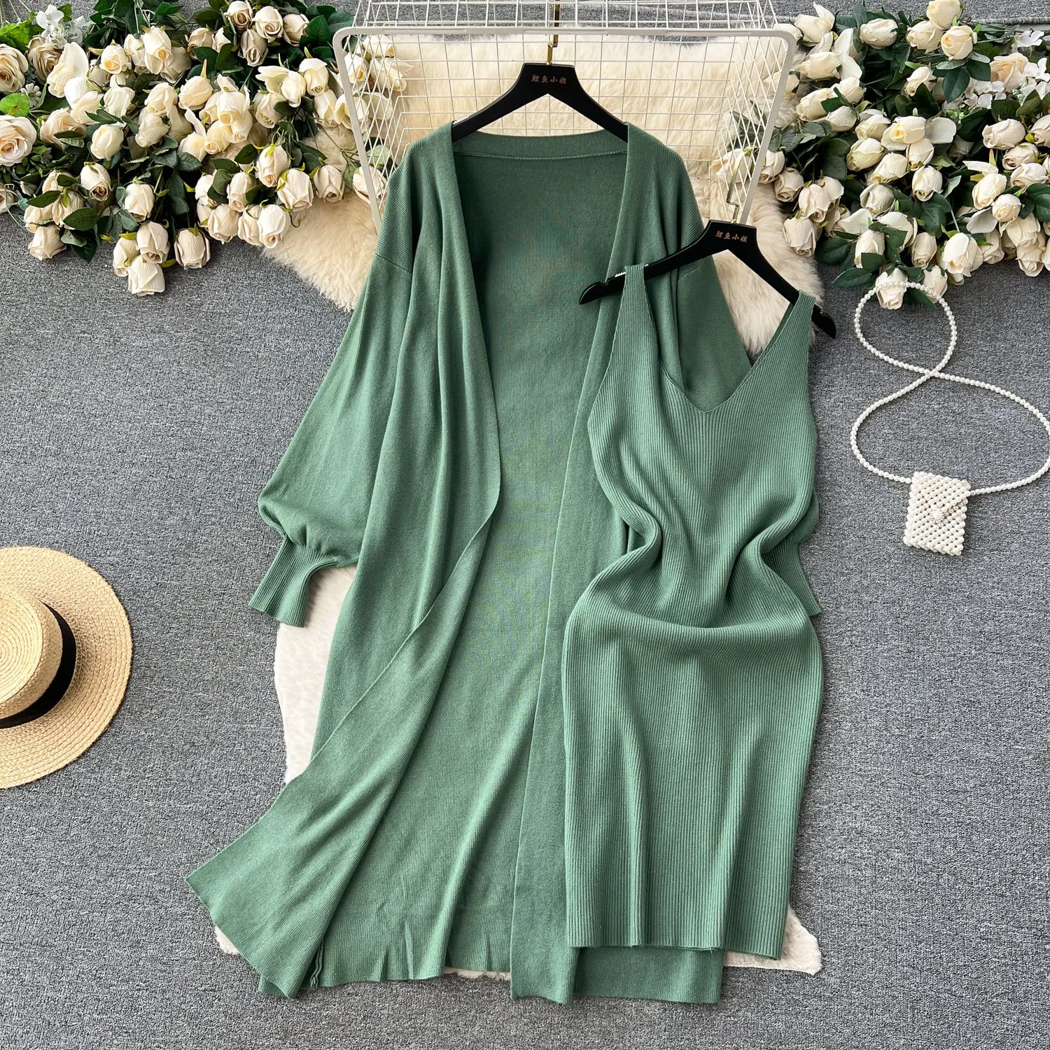 Slip Dress&Cardigan Knitted 2Pcs