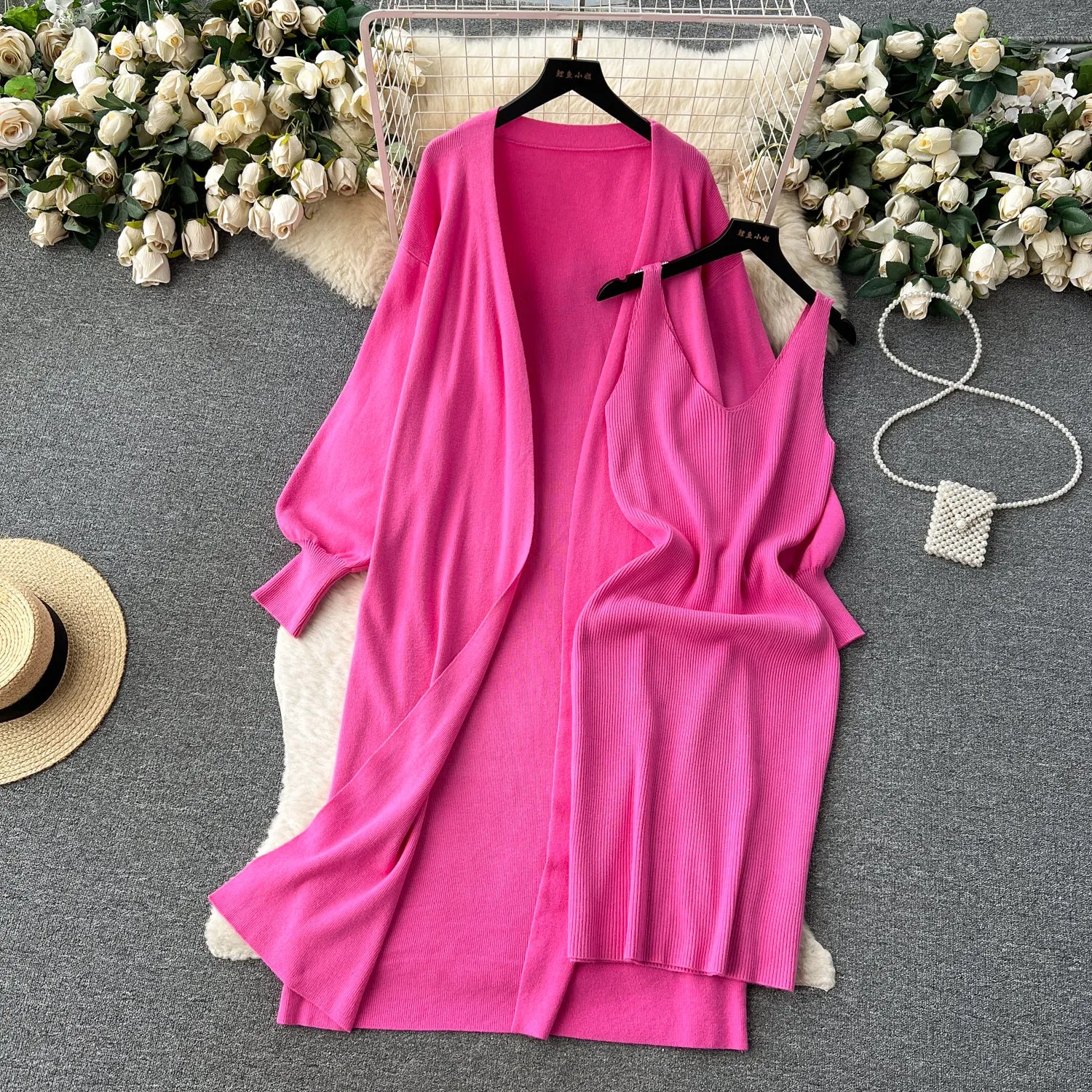 Slip Dress&Cardigan Knitted 2Pcs