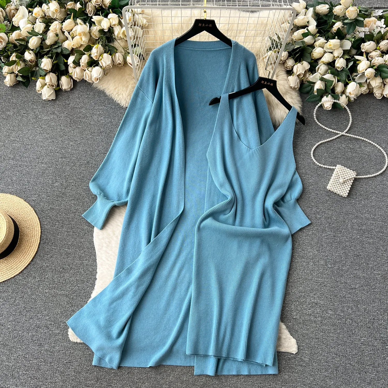 Slip Dress&Cardigan Knitted 2Pcs