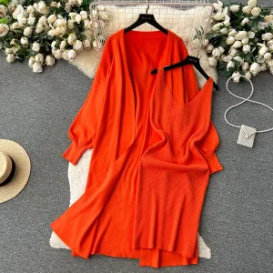 Slip Dress&Cardigan Knitted 2Pcs