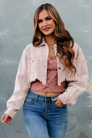 Take Your Shot Cropped Corduroy Jacket (Powder Rose)