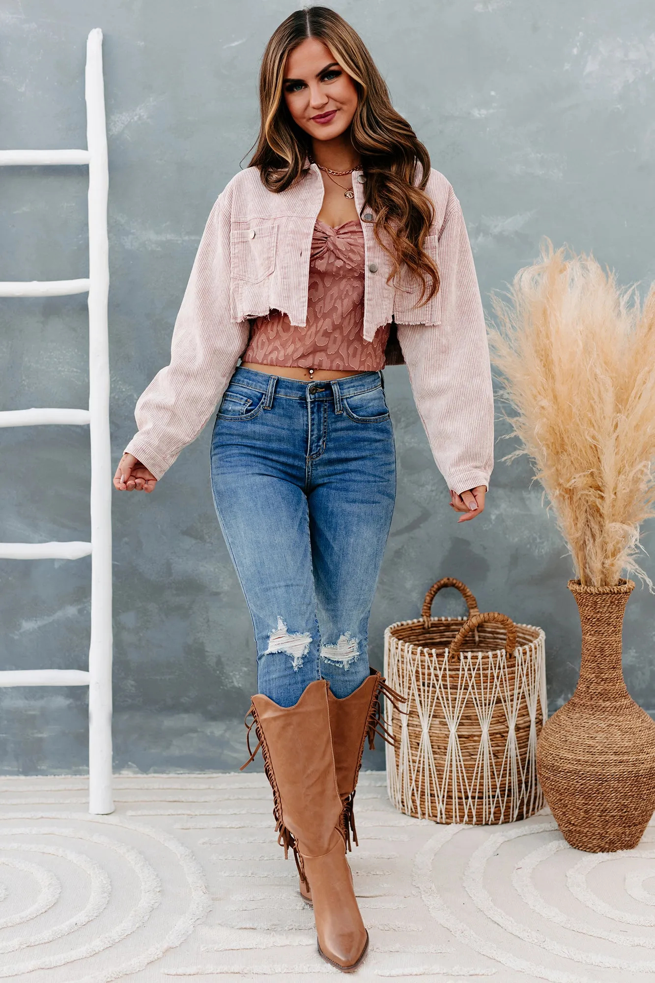 Take Your Shot Cropped Corduroy Jacket (Powder Rose)
