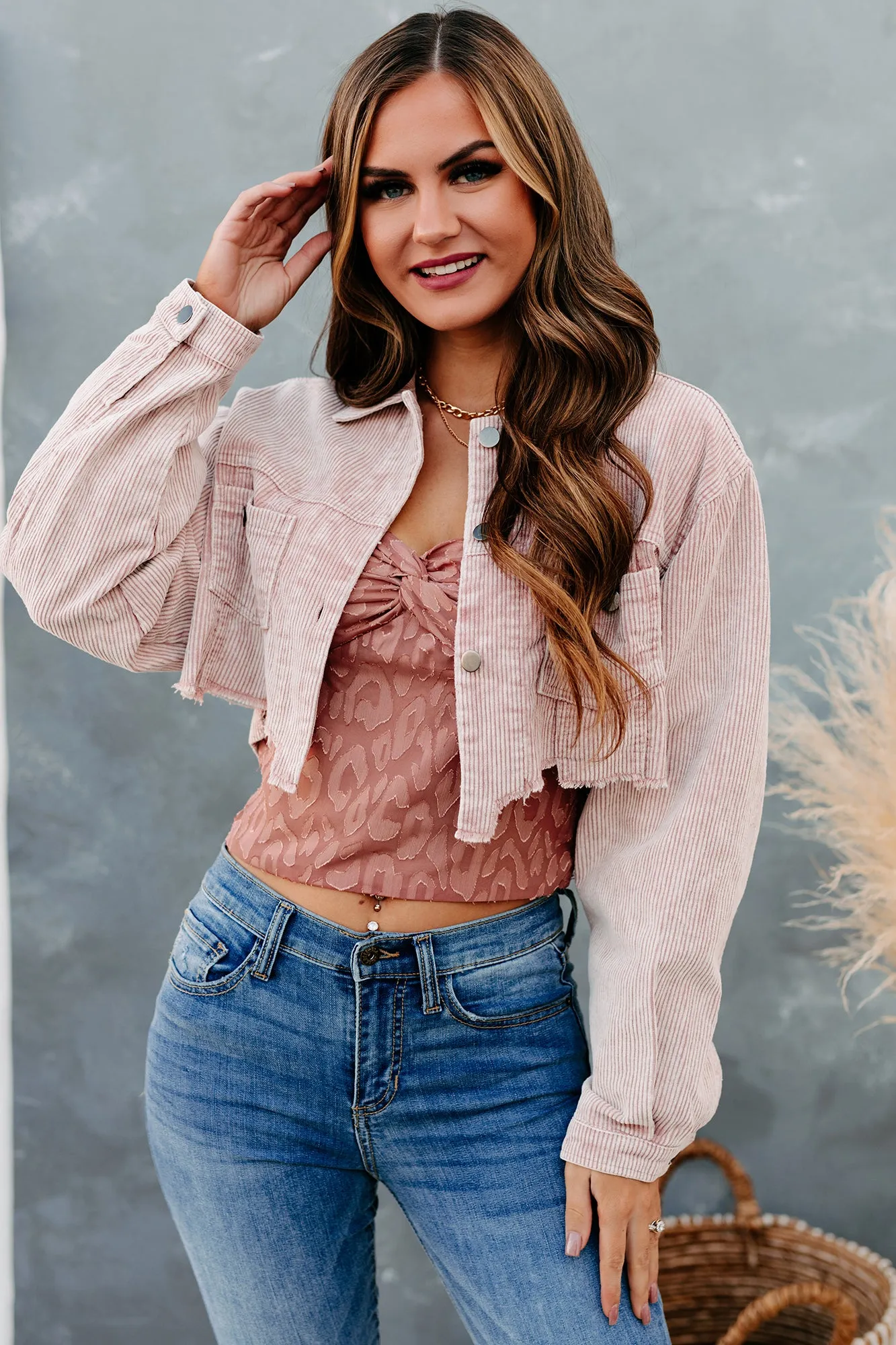 Take Your Shot Cropped Corduroy Jacket (Powder Rose)