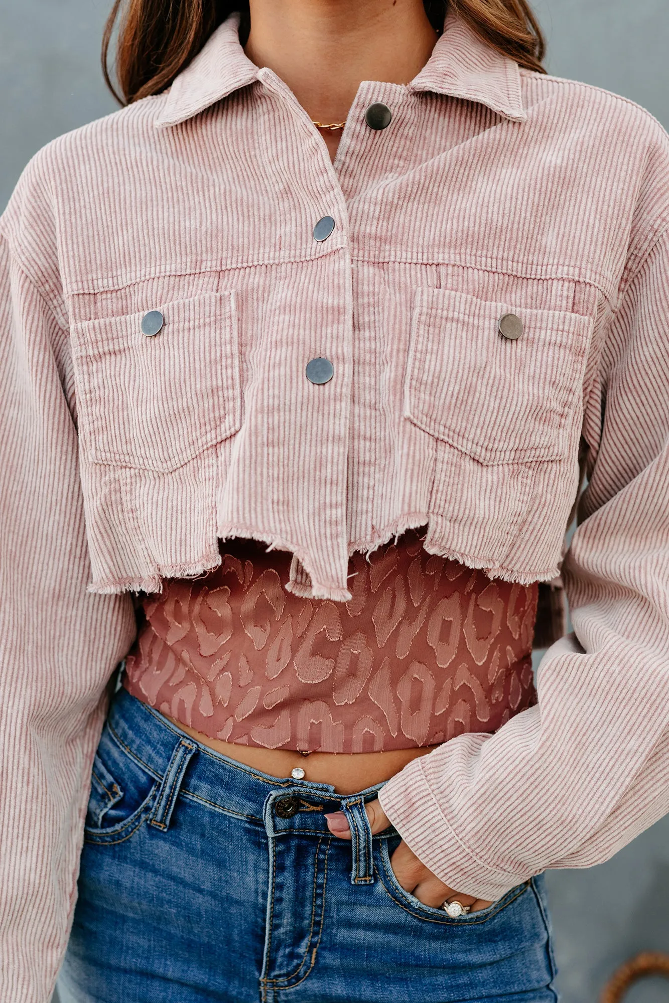 Take Your Shot Cropped Corduroy Jacket (Powder Rose)