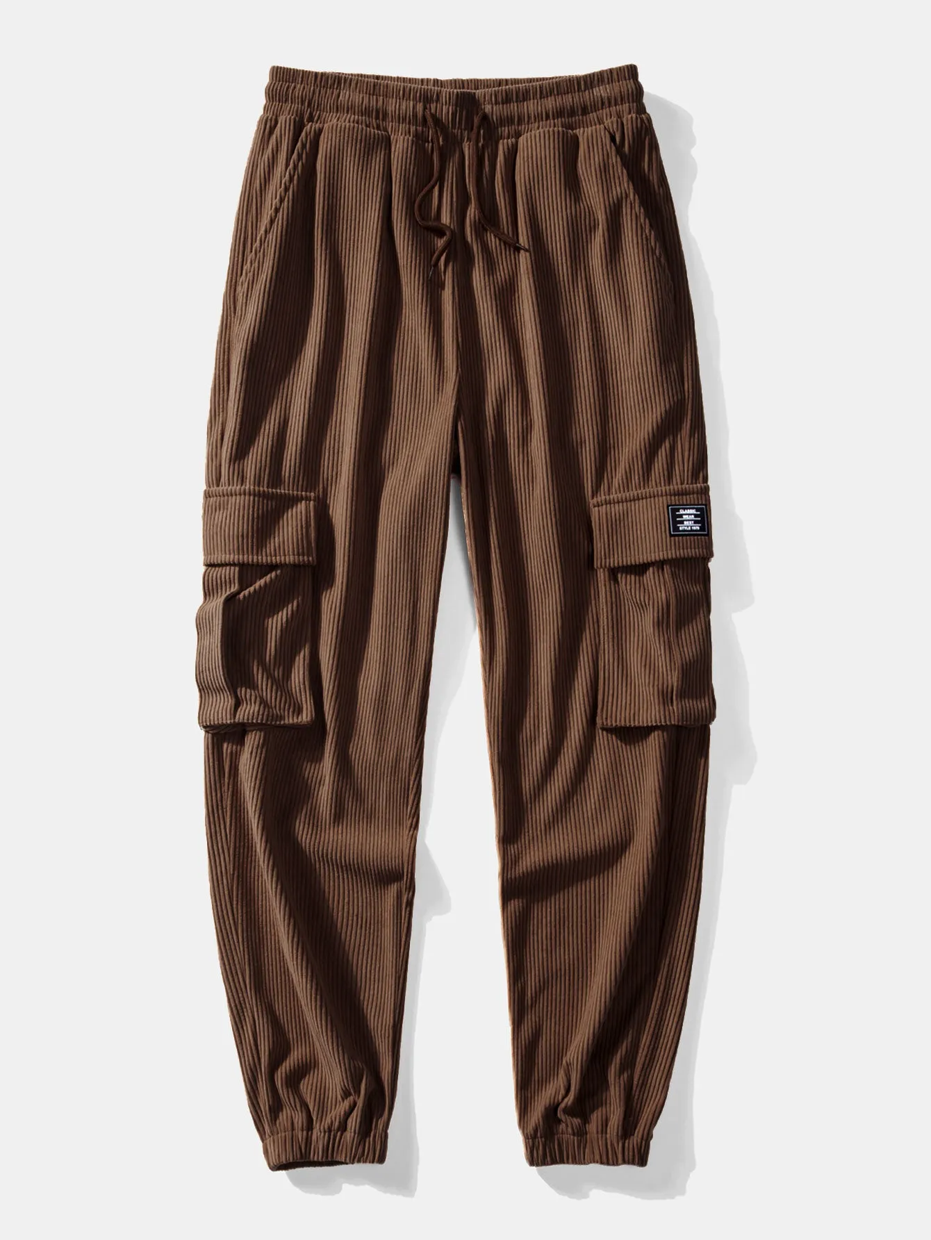 Teddy Fleece Ethnic Print Coat & Drawstring Corduroy Cargo Jogger Pants