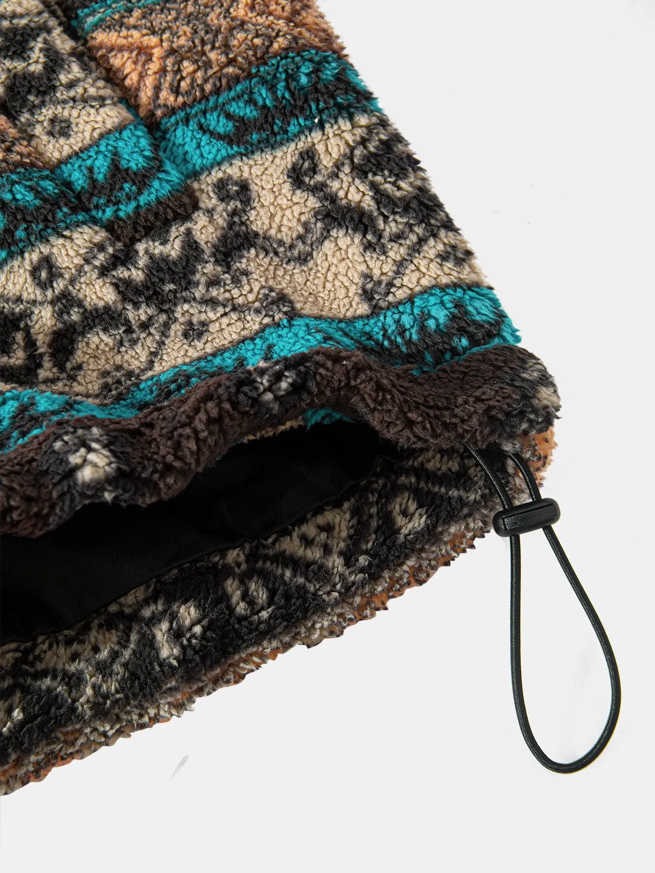 Teddy Fleece Ethnic Print Coat & Drawstring Corduroy Cargo Jogger Pants