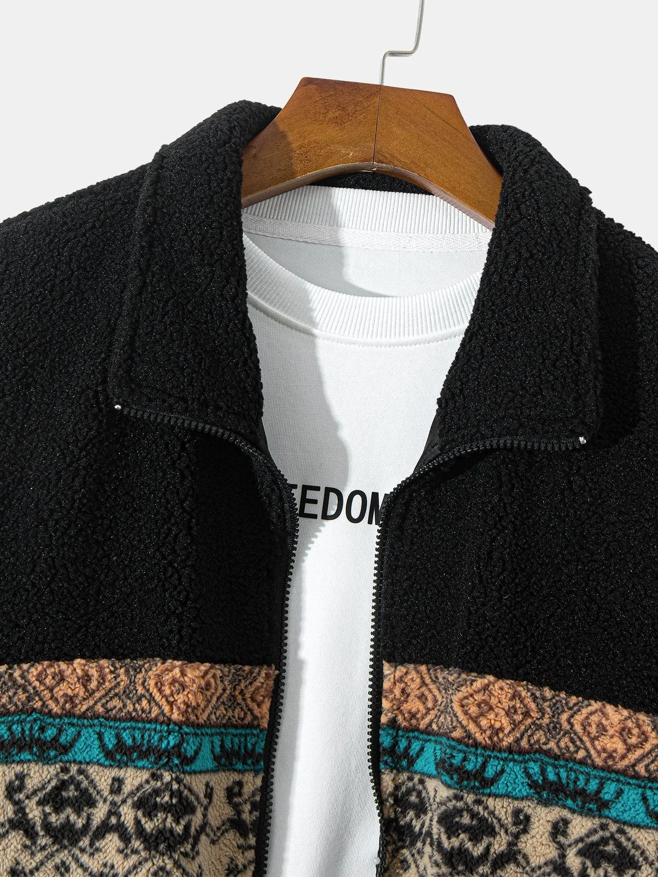 Teddy Fleece Ethnic Print Coat