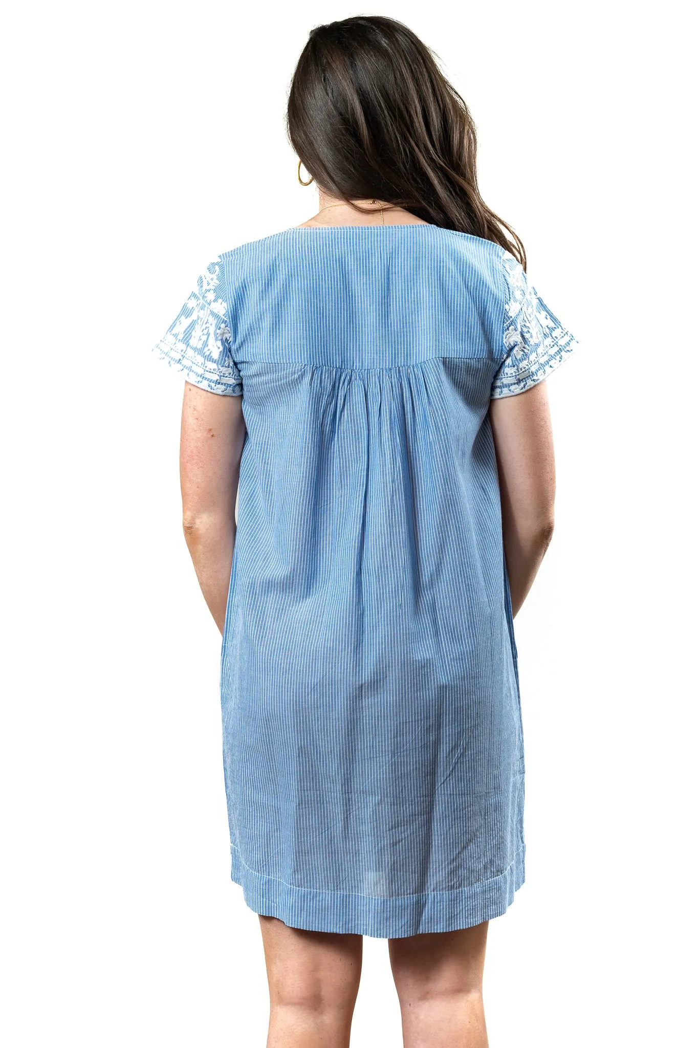 The Aubrey Embroidered Blue and White Stripe Dress